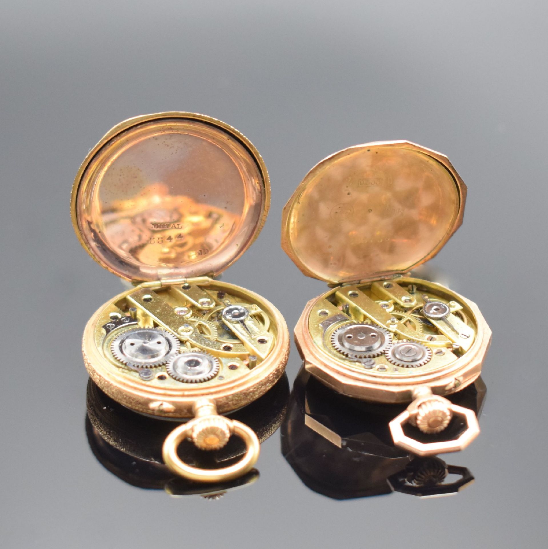 2 Damentaschenuhren in RG 585/000, Schweiz um 1880/1900, - Image 5 of 6