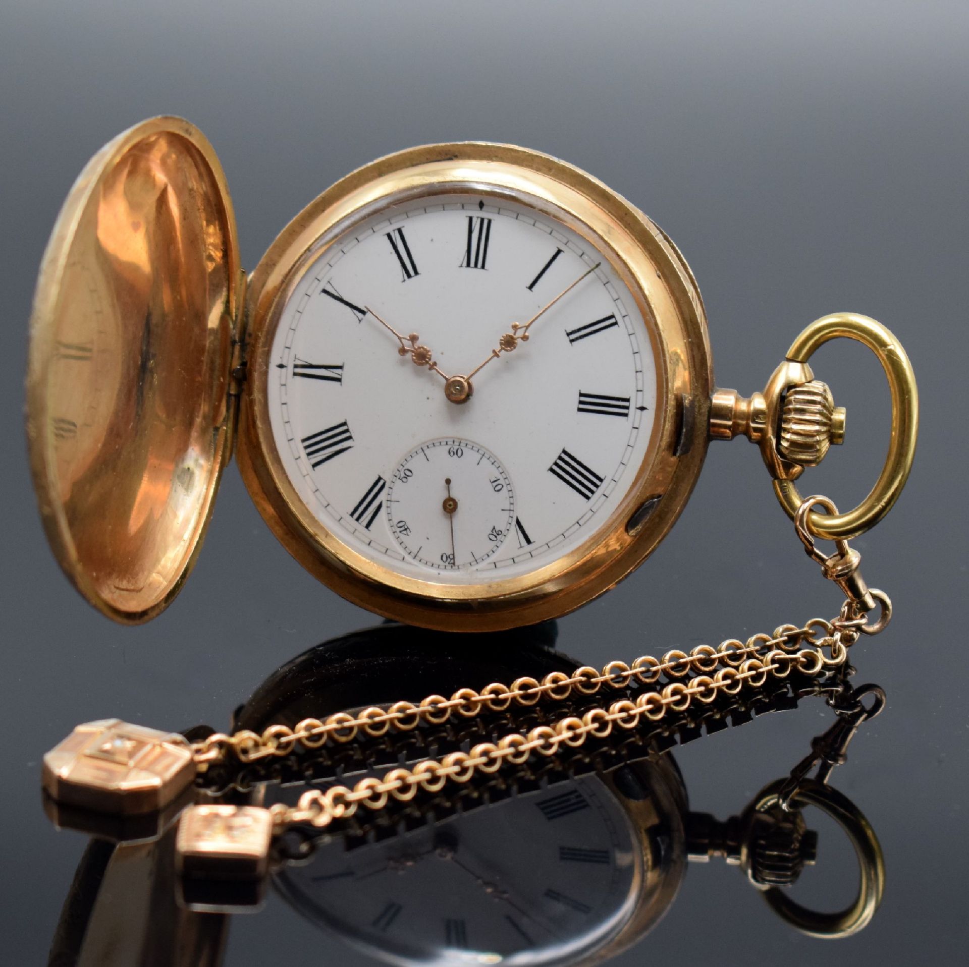 Herren-Savonette Taschenuhr in RG 585/000 mit Chatelaine