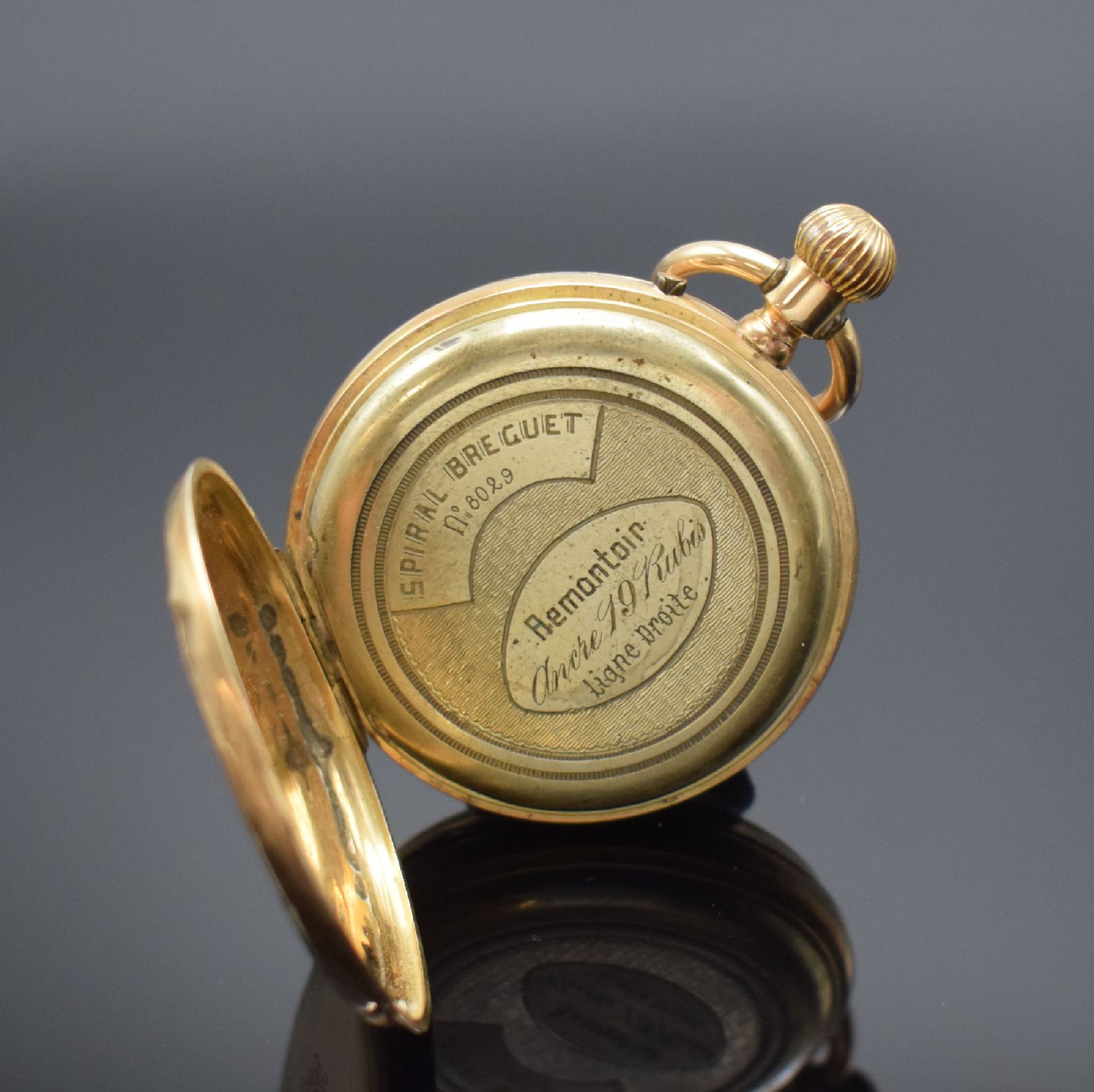 Offene Taschenuhr in RG 585/000, Schweiz um 1890, guill. - Image 4 of 6