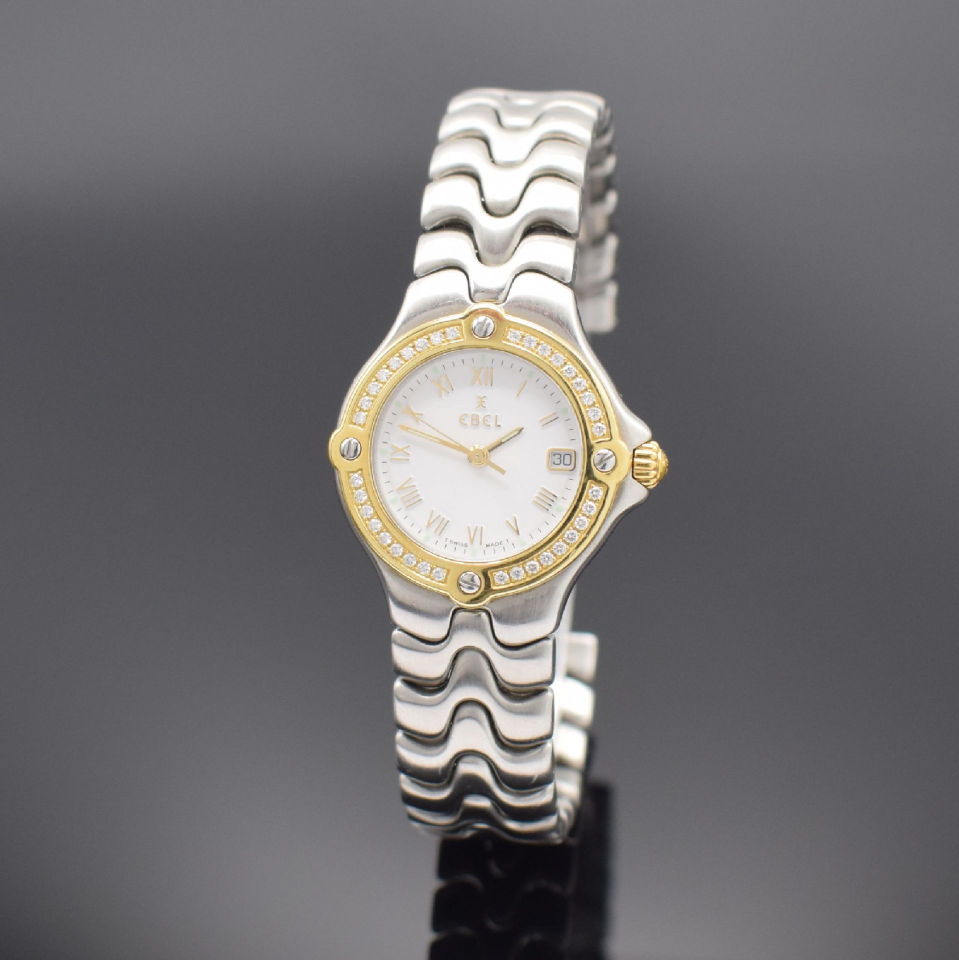 EBEL Sportwave Damenarmbanduhr in Stahl/Gold mit Diamanten