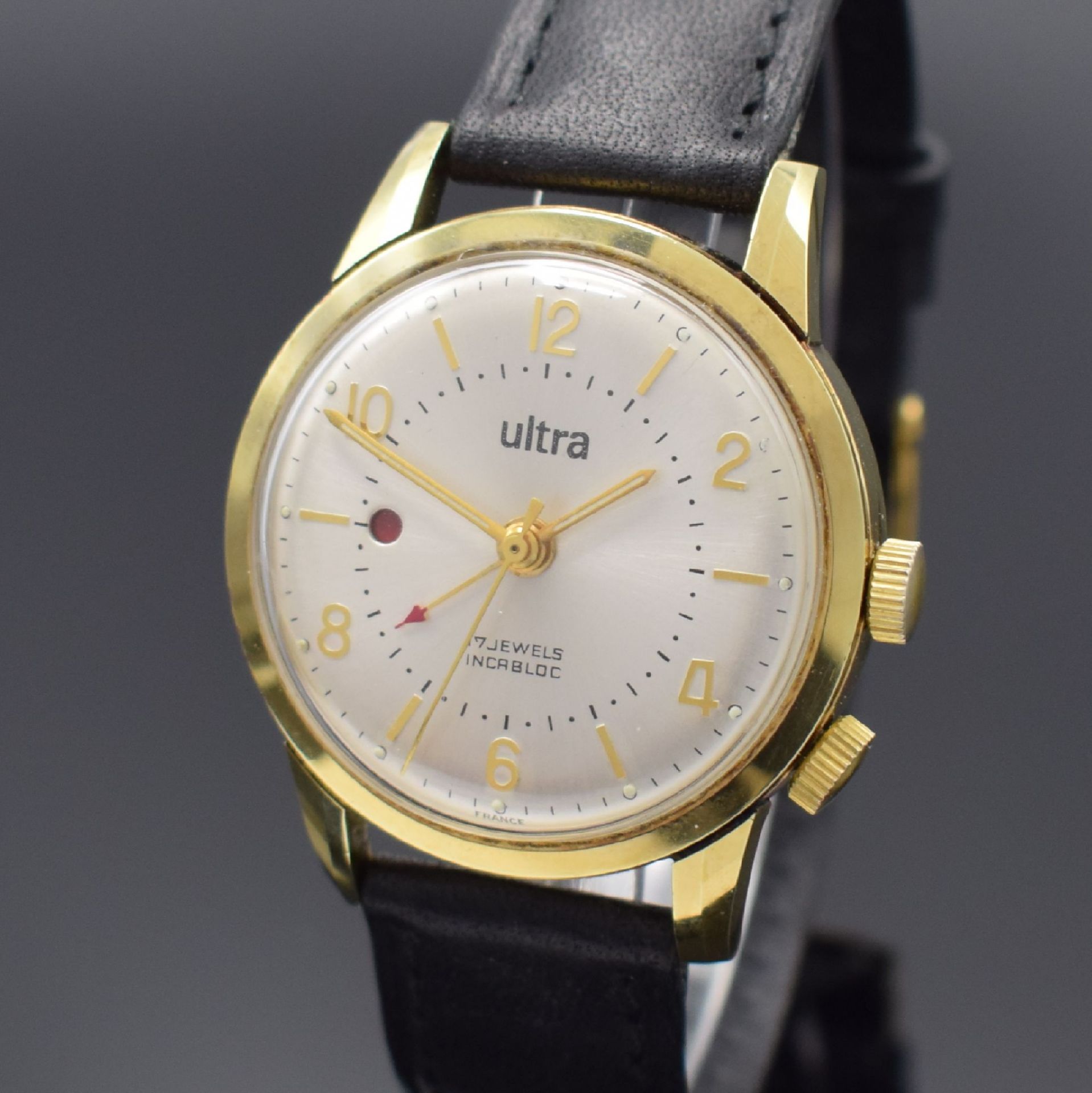 ULTRA Armbandwecker, Handaufzug, Schweiz um 1960, verg. - Bild 2 aus 6