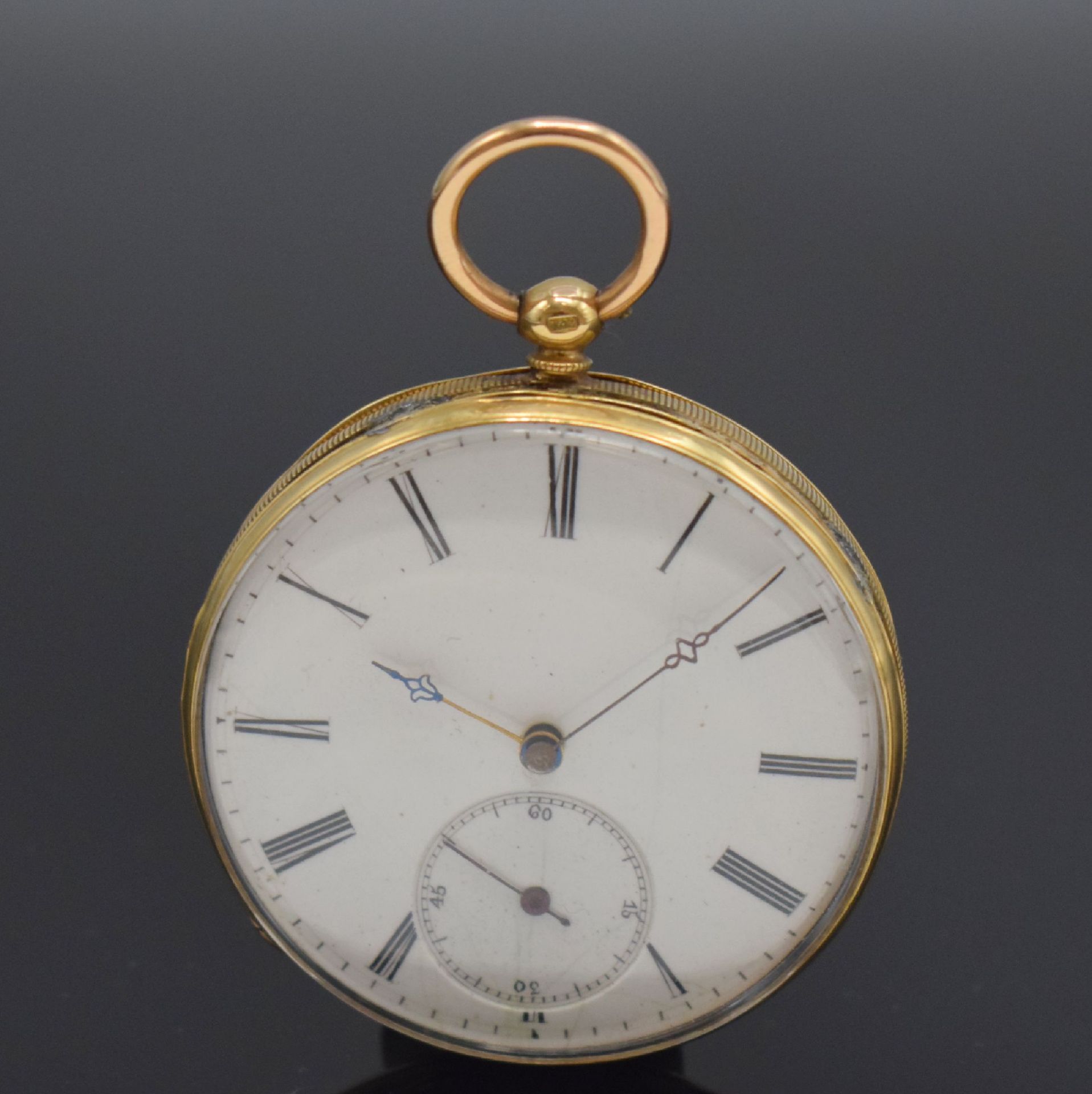 Offene Taschenuhr in GG 750/000, Schweiz um 1890,