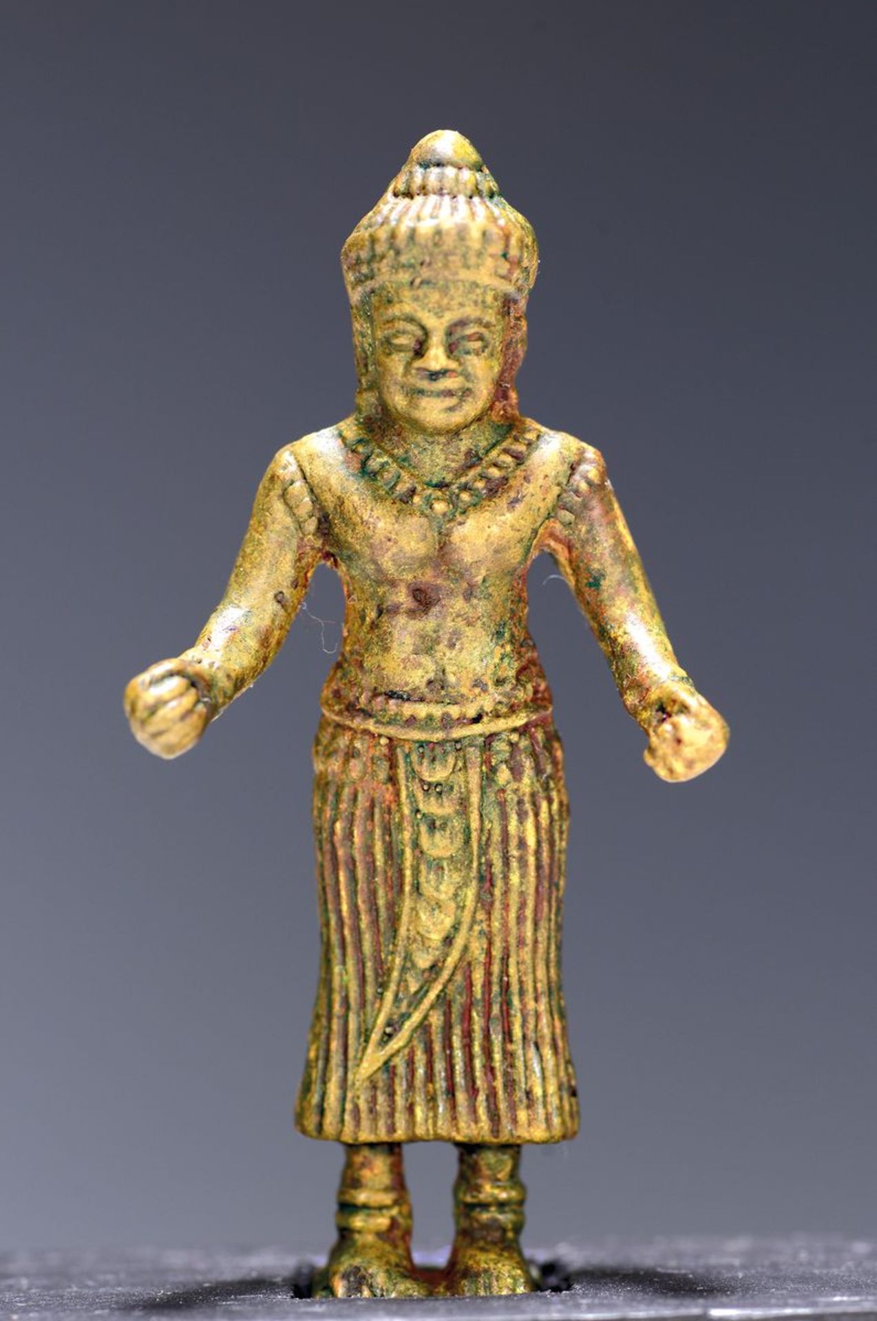 Miniatur-Buddha, Khmer,  Bronze, H. ca. 7