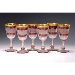 6 Weingläser/Andenkengläser, um 1900, farbloses Glas,