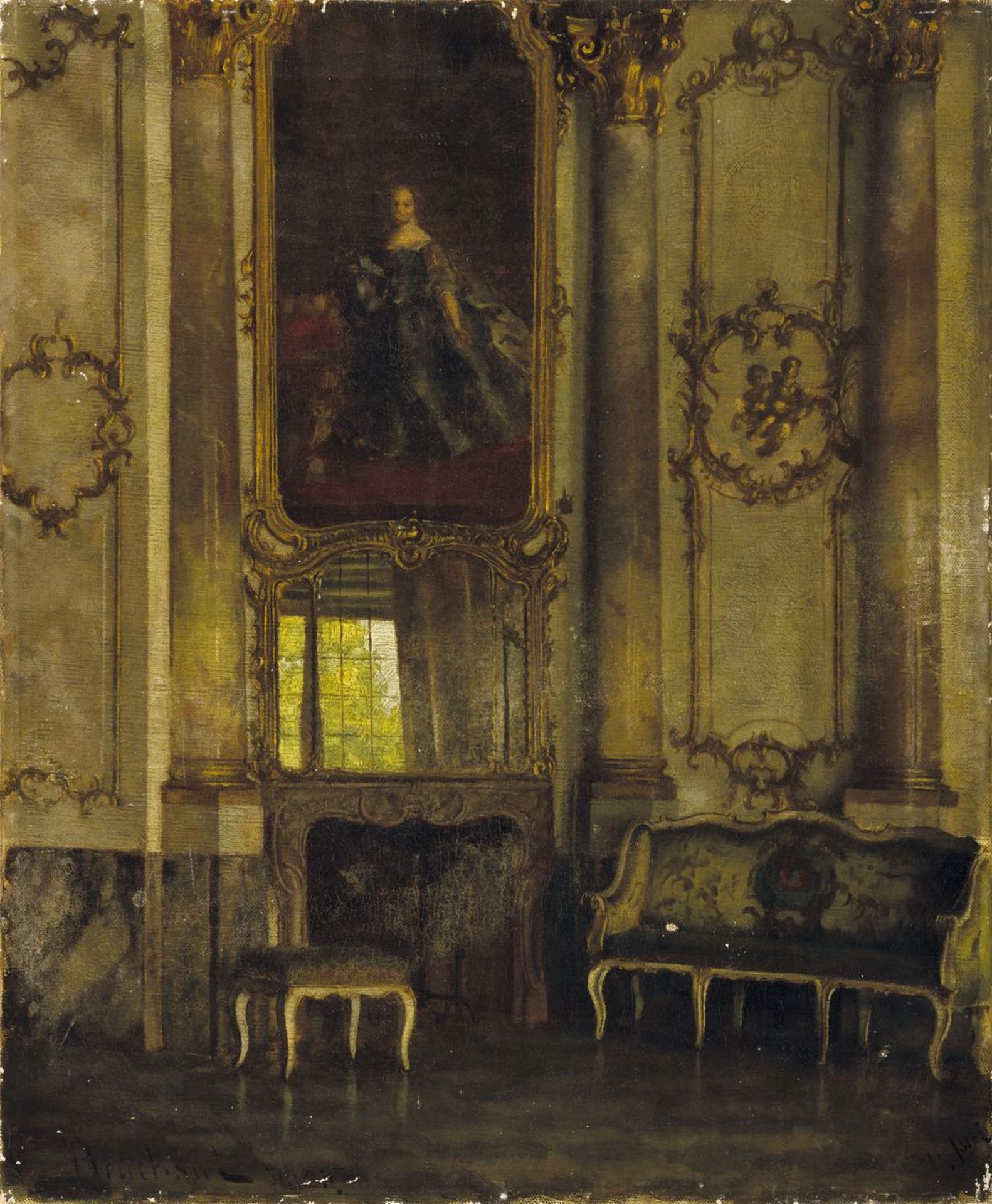 Heinrich Issel, Interieur Schloss Bruchsal, Öl/Lwd,