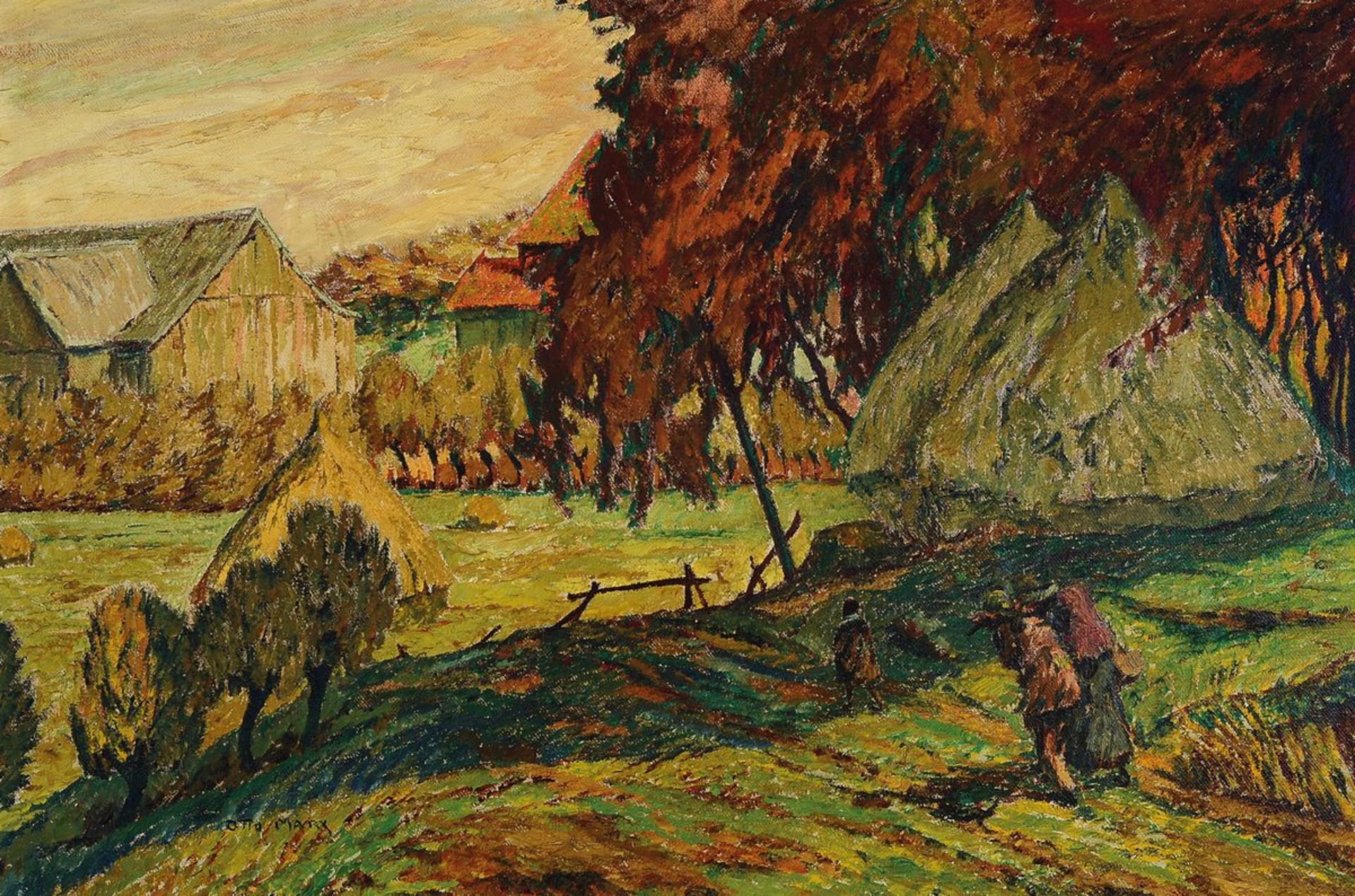 Otto Marx, 1887-1962, Herbstliche Landschaft mit Dorf im