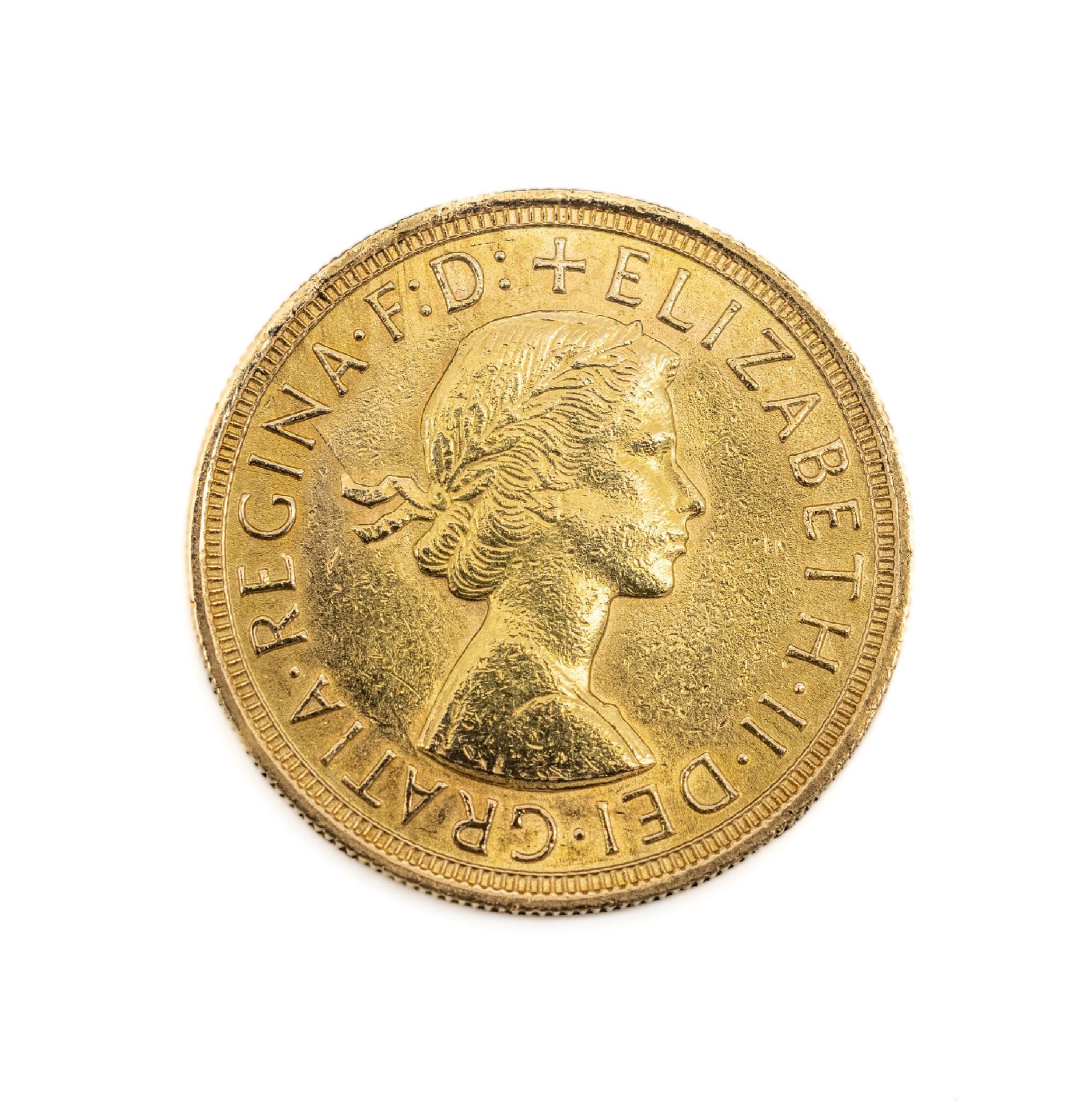 Goldmünze Sovereign Elisabeth II. 1957,   rv: Hlg. Georg