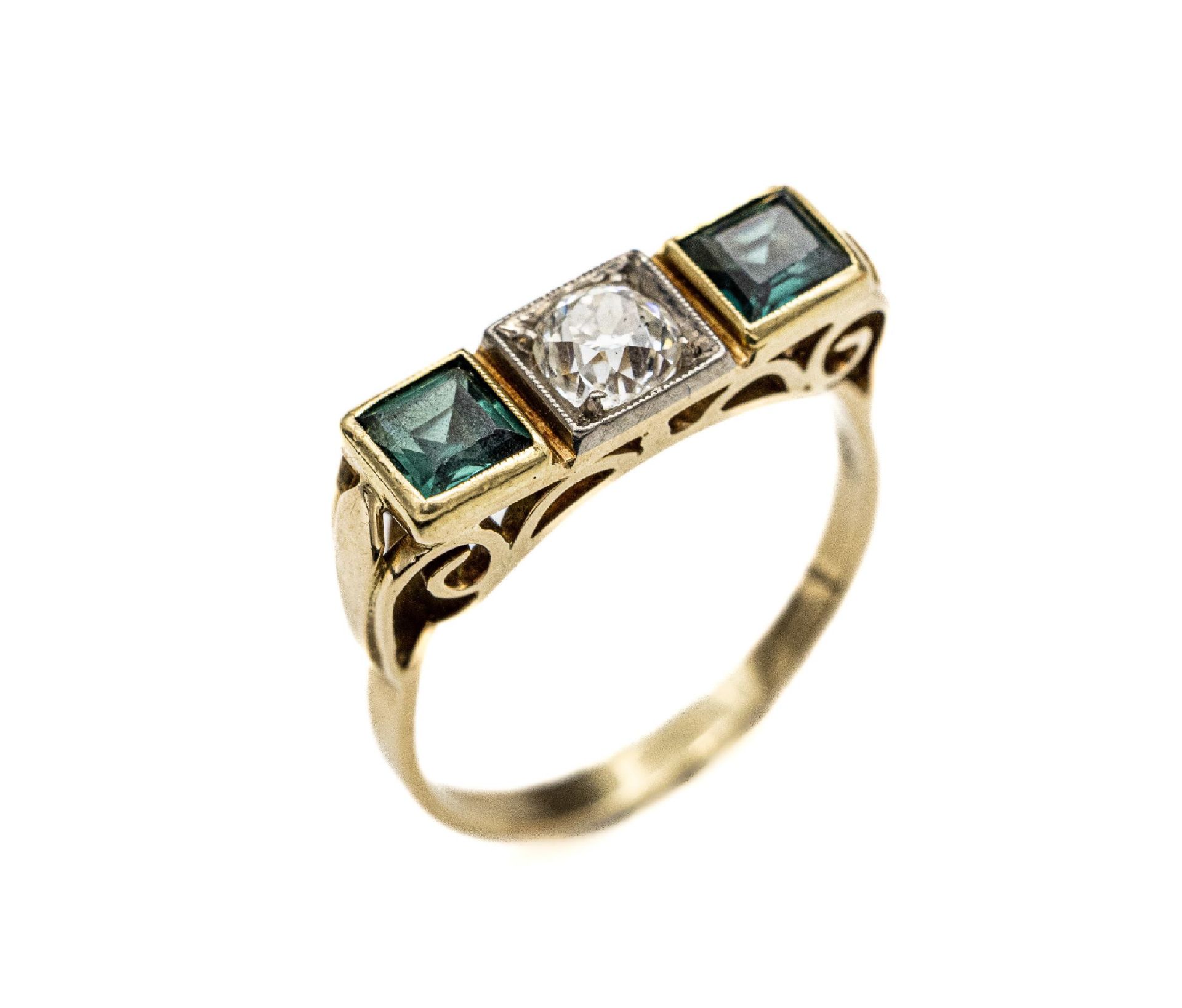 14 kt Gold Diamant-Turmalin-Ring, GG 585/000, 1950er