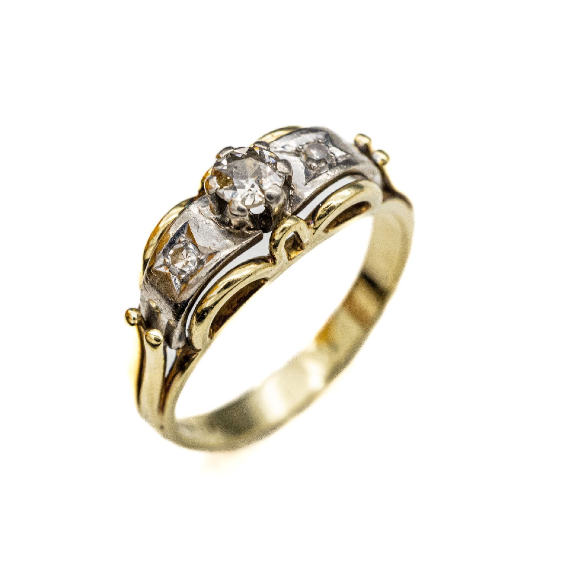 14 kt Gold Diamant-Ring, 1950er Jahre,   GG 585/000,