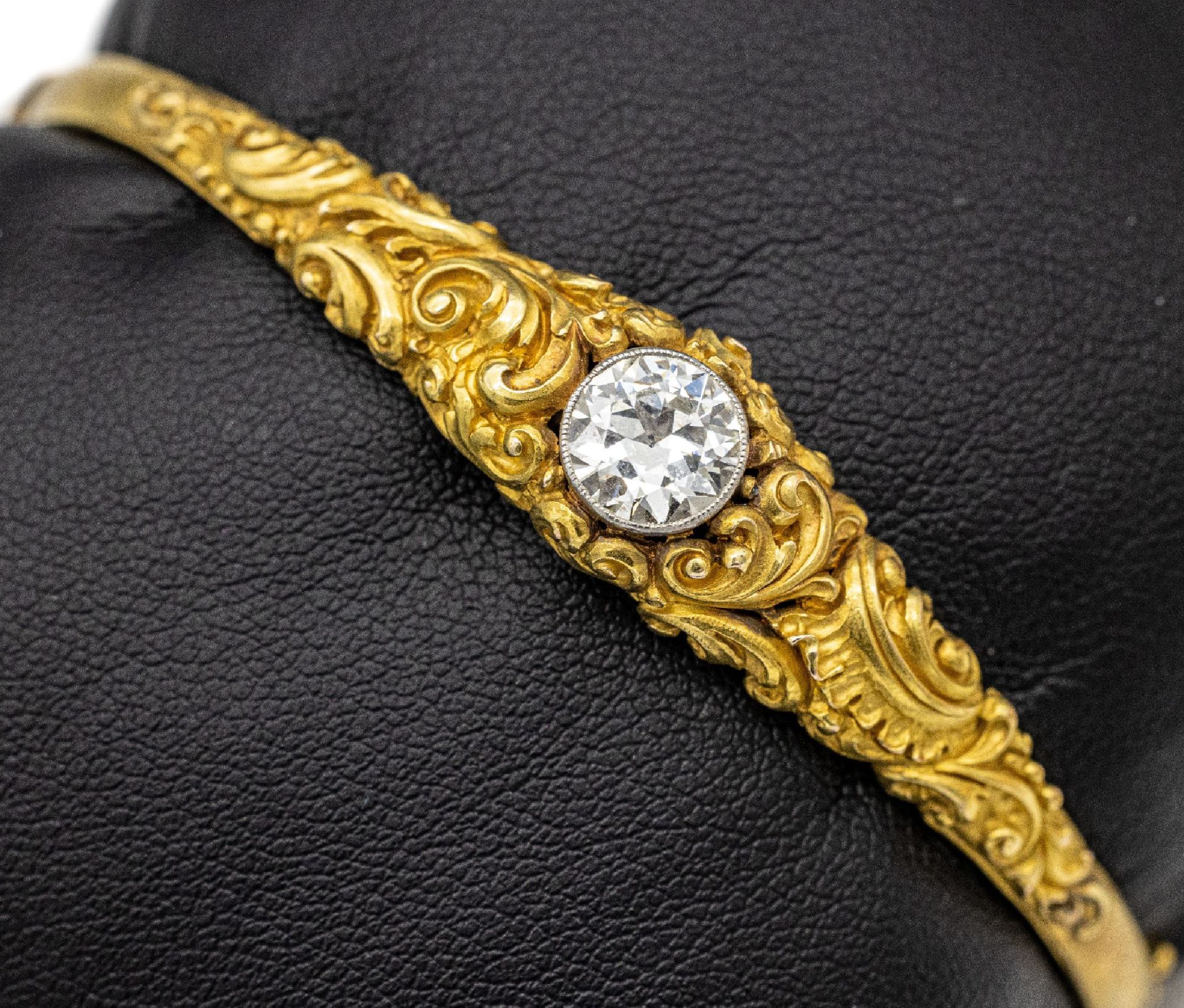 14 kt Gold Diamant Armreif, um 1900,   GG 585/000,