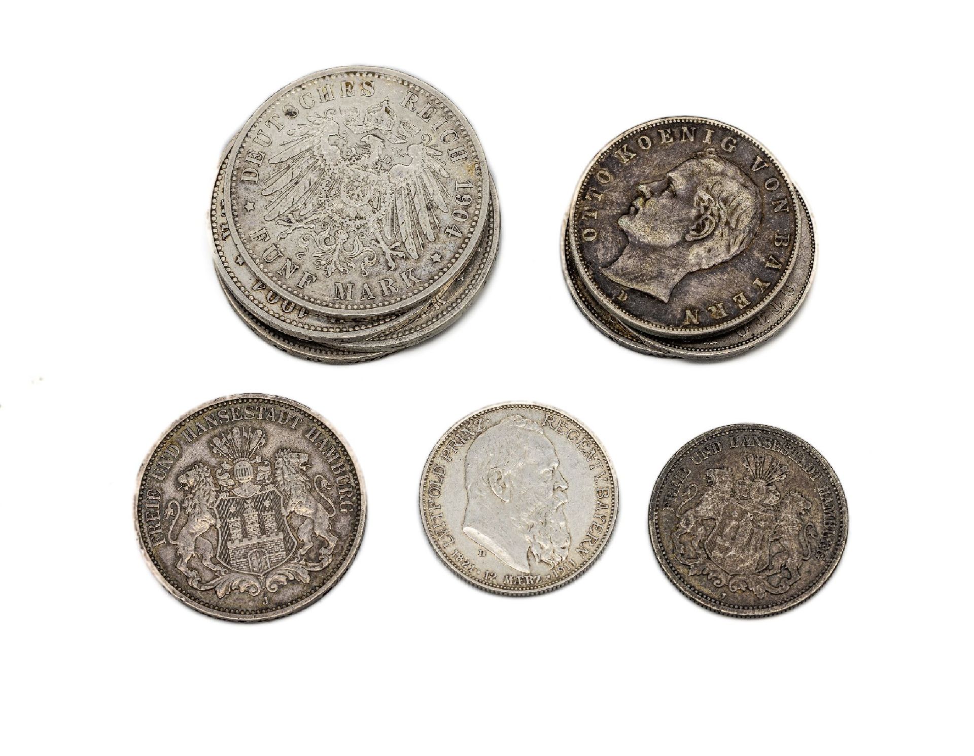 Konvolut 11 Silbermünzen, Kaiserreich,   Bayern 2 Mark