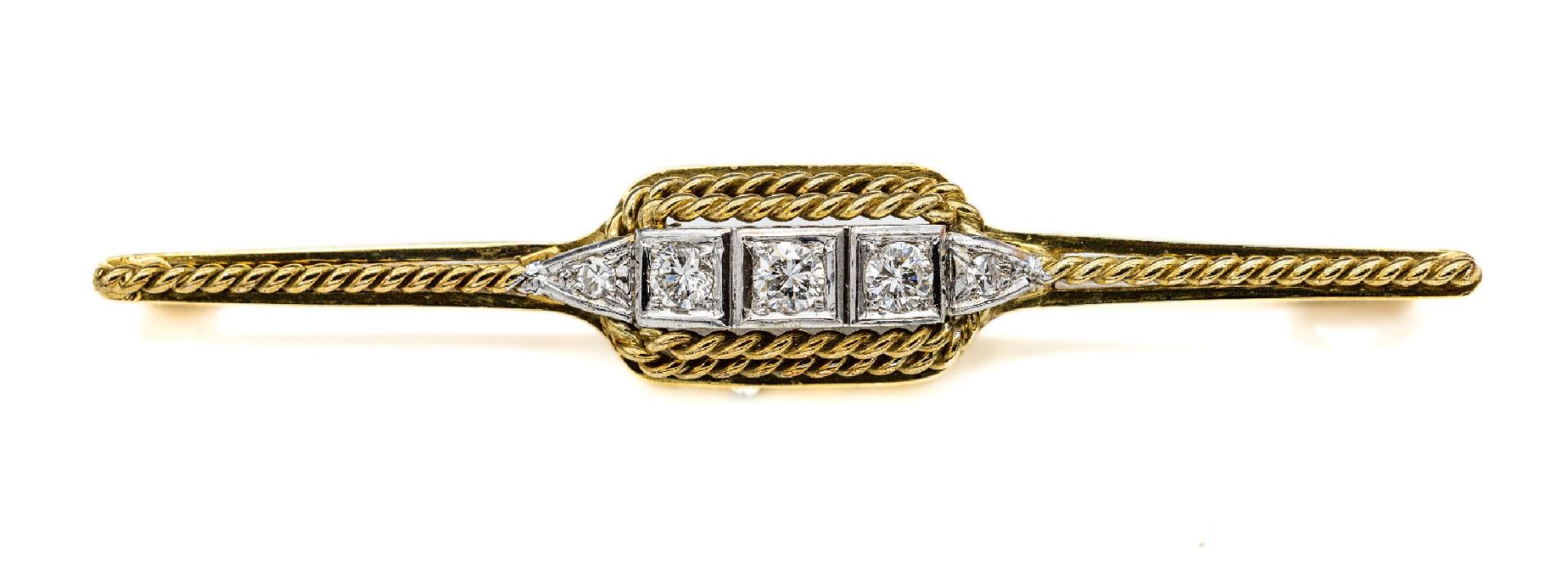 14 kt Gold Diamant-Brosche,   1960er Jahre, GG/WG 585/000,