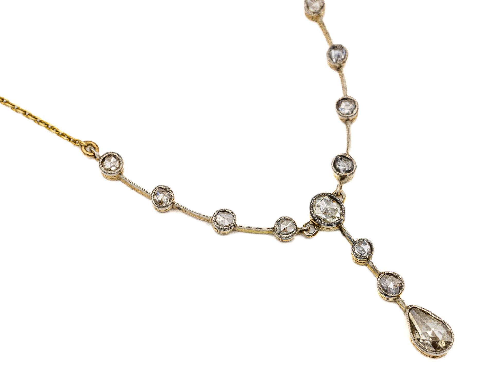 14 kt Gold Diamant-Collier, GG 585/000, um 1900,