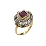 14 kt Gold/Platin Rubin-Diamant-Ring, um 1900, GG 585/000