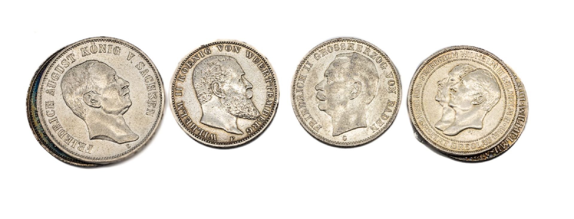 Konvolut 6 Silbermünzen, Kaiserreich,   best.aus: Sachsen