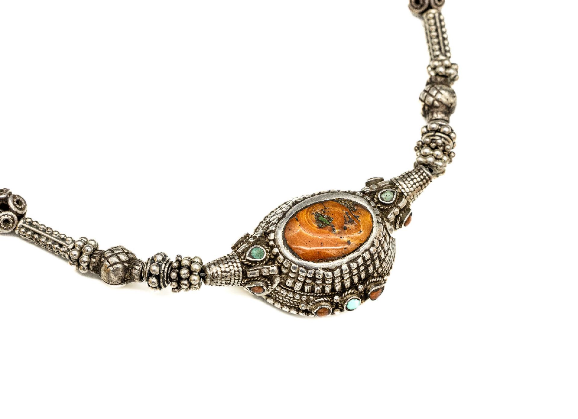 Collier, Nepal um 1900, 925er Silber,   Türkis- und