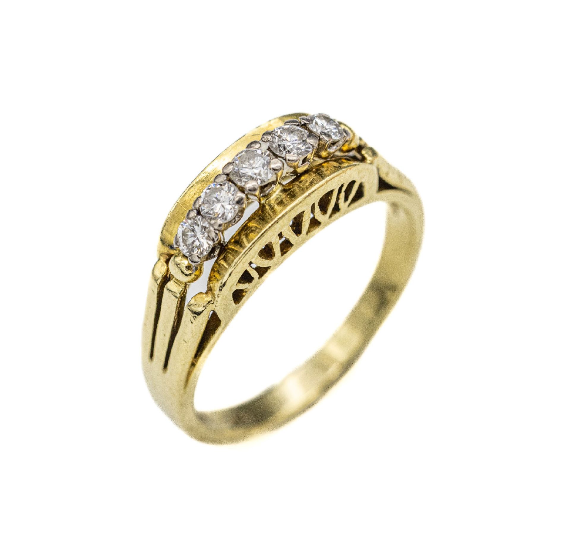 14 kt Gold Brillant-Ring, GG 585/000, Ringkopf seitl.