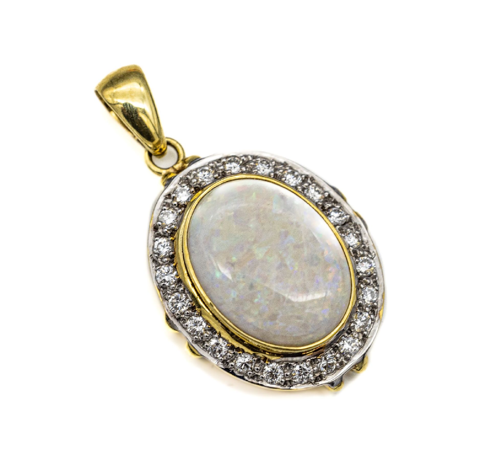 14 kt Gold Opal-Brillant-Anhänger,   GG/WG 585/000, in GG