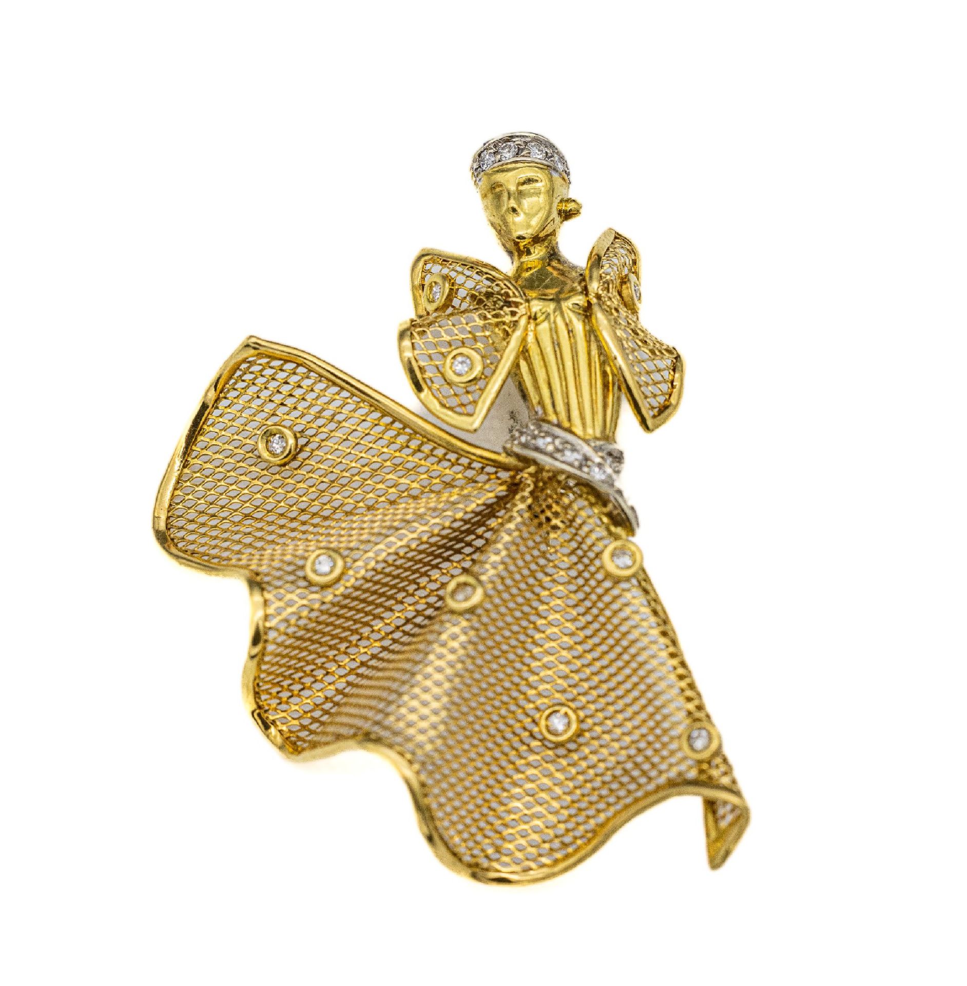 18 kt Gold Brillant-Brosche 'Tänzerin',   GG 750/000,