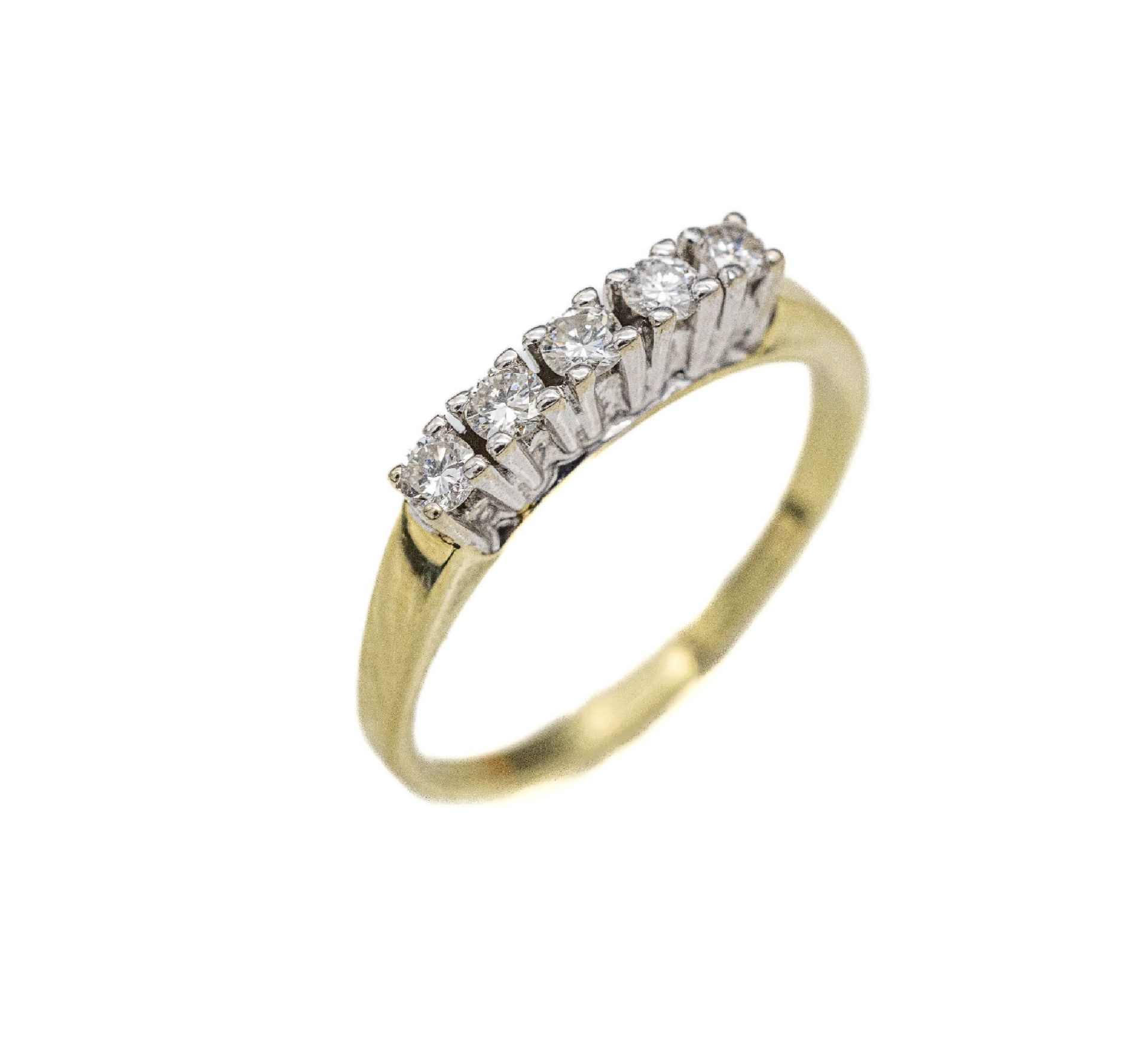 14 kt Gold Brillant-Ring, GG/WG 585/000, 5 Brillanten