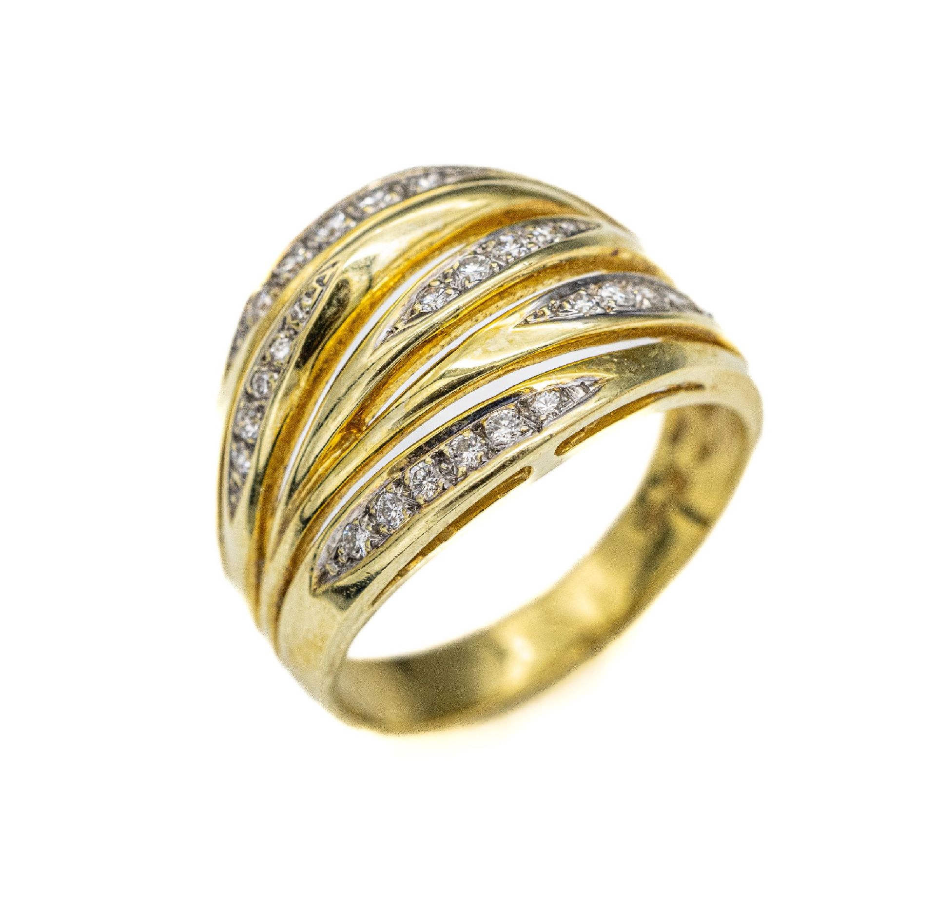 14 kt Gold Brillant-Ring, GG/WG 585/000, 5 rhg. bes. mit