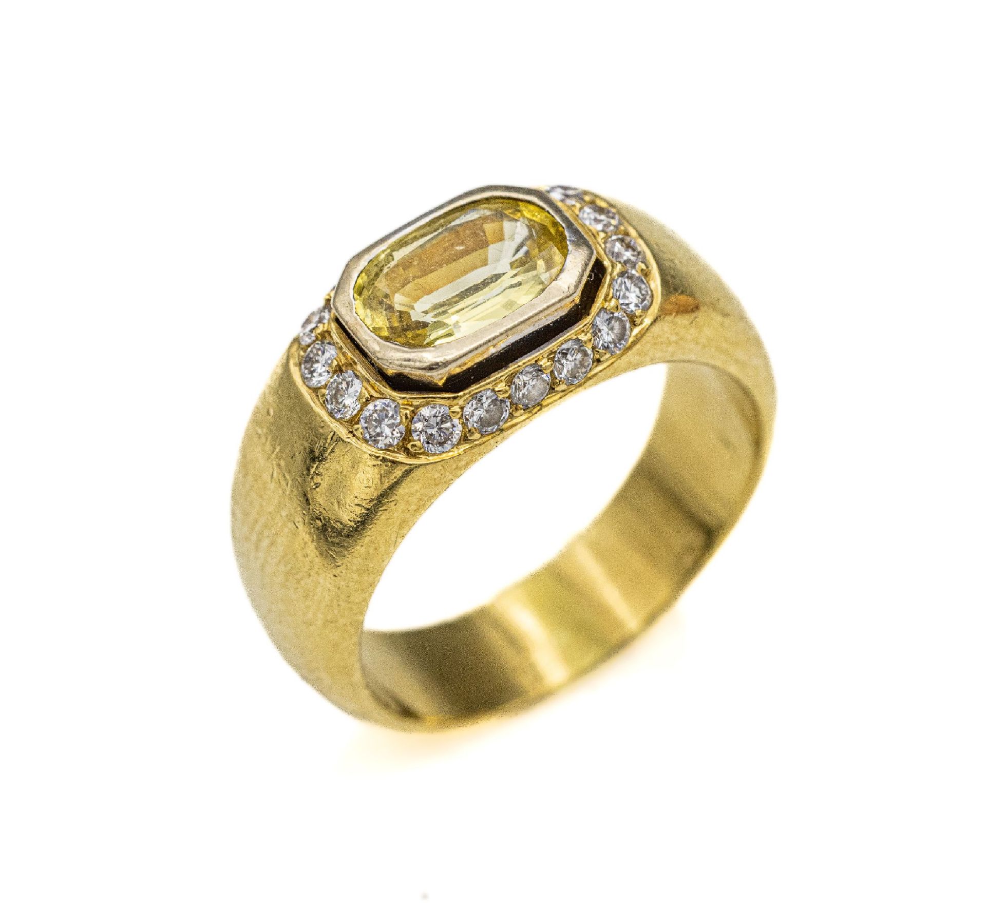 18 kt Gold Saphir-Brillant-Ring, GG 750/ 000, facett.