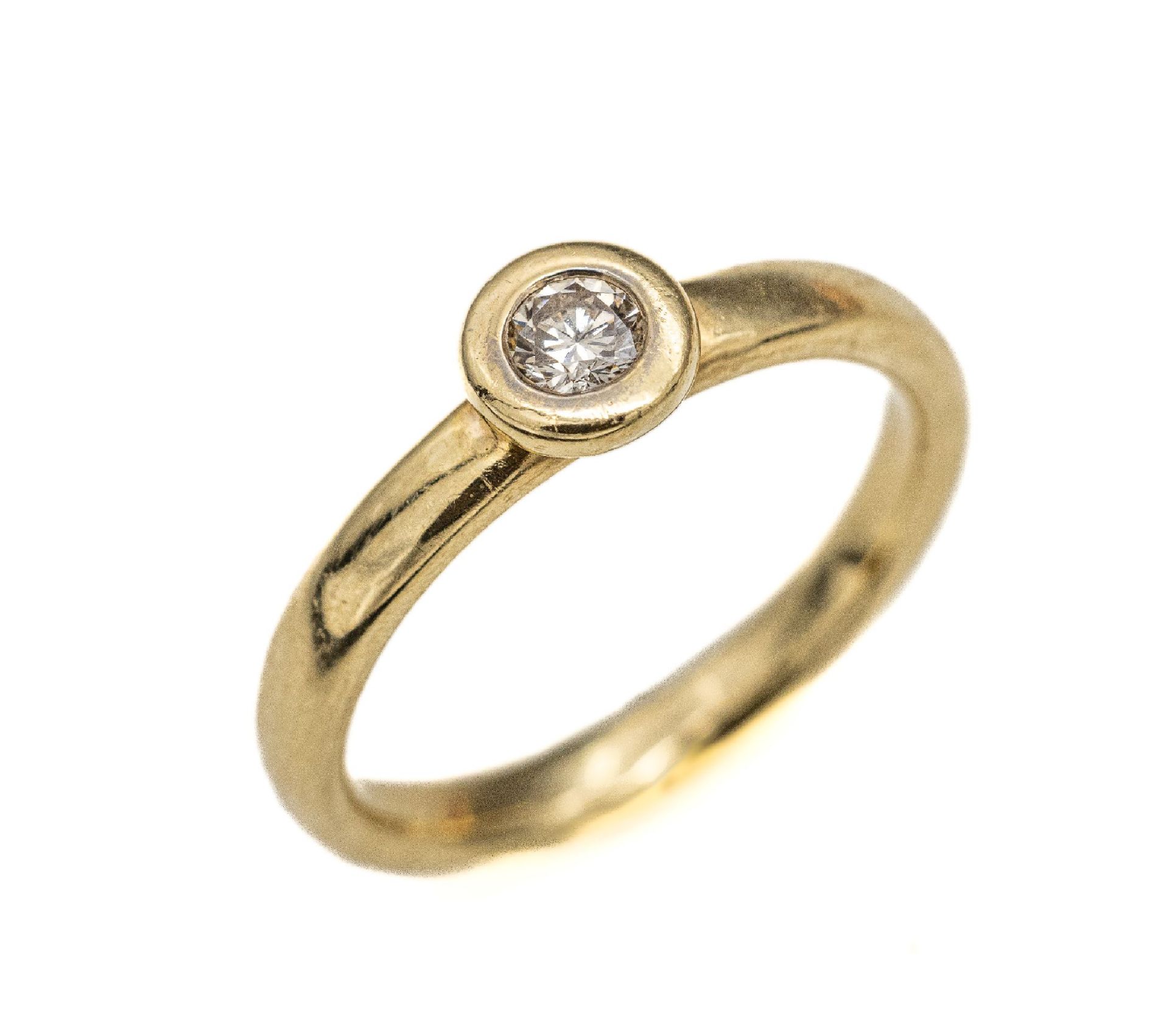 14 kt Gold Brillant-Ring,   GG 585/000, 1 Brillant ca.