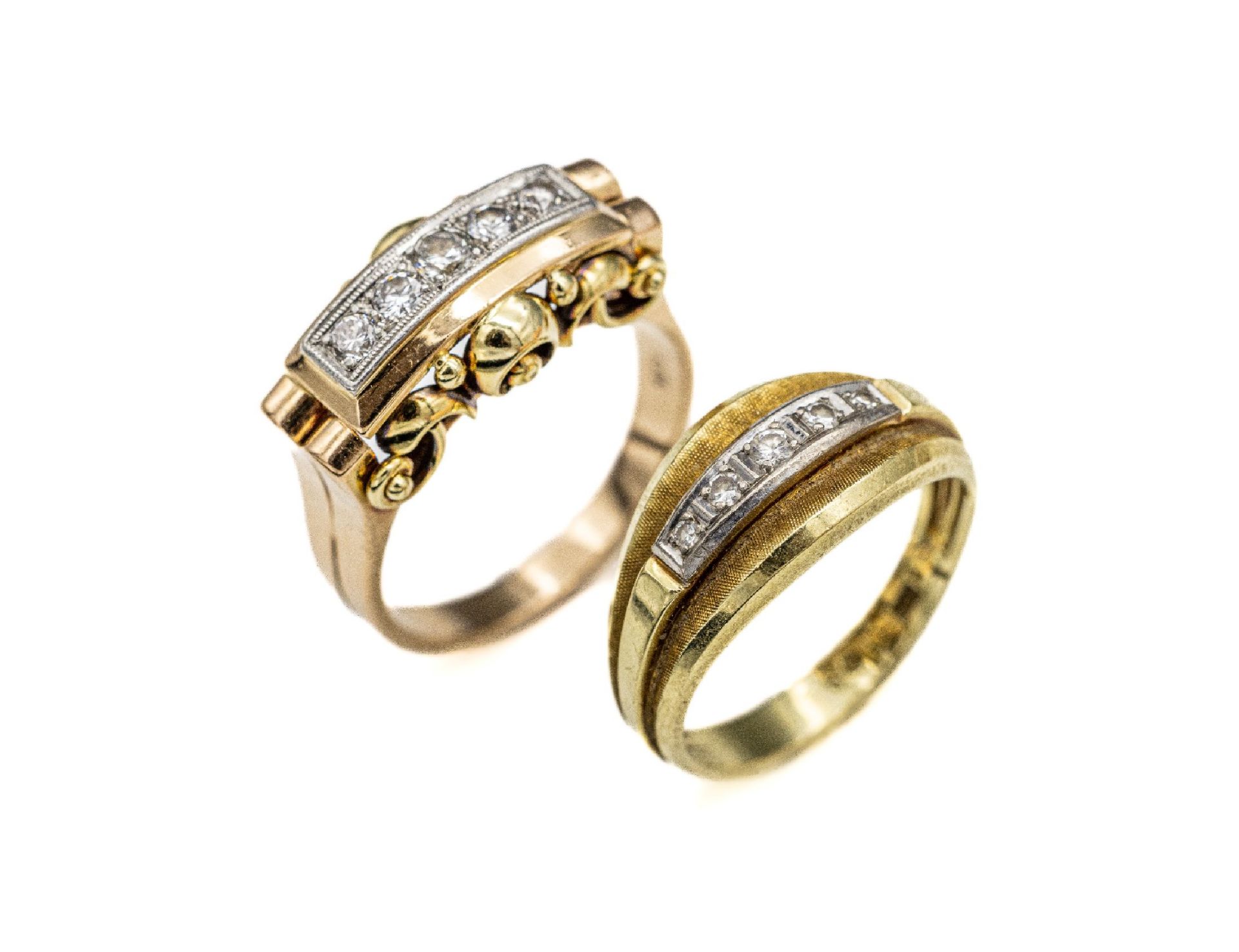 2 14 kt Gold Diamant-Ring,   GG 585/000, 1 x 5