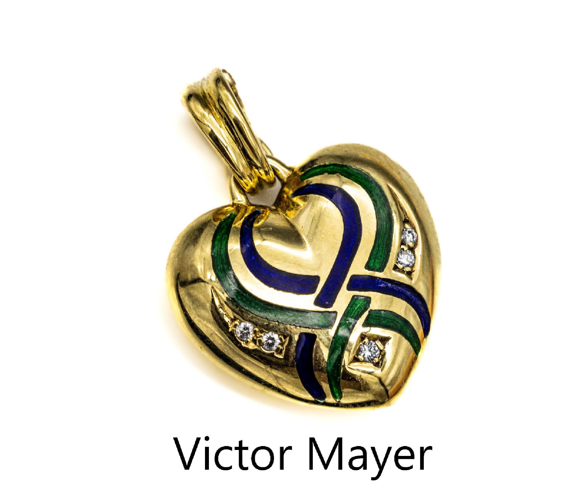 18 kt Gold VICTOR MAYER Email-Brillant- Herzanhänger,   GG