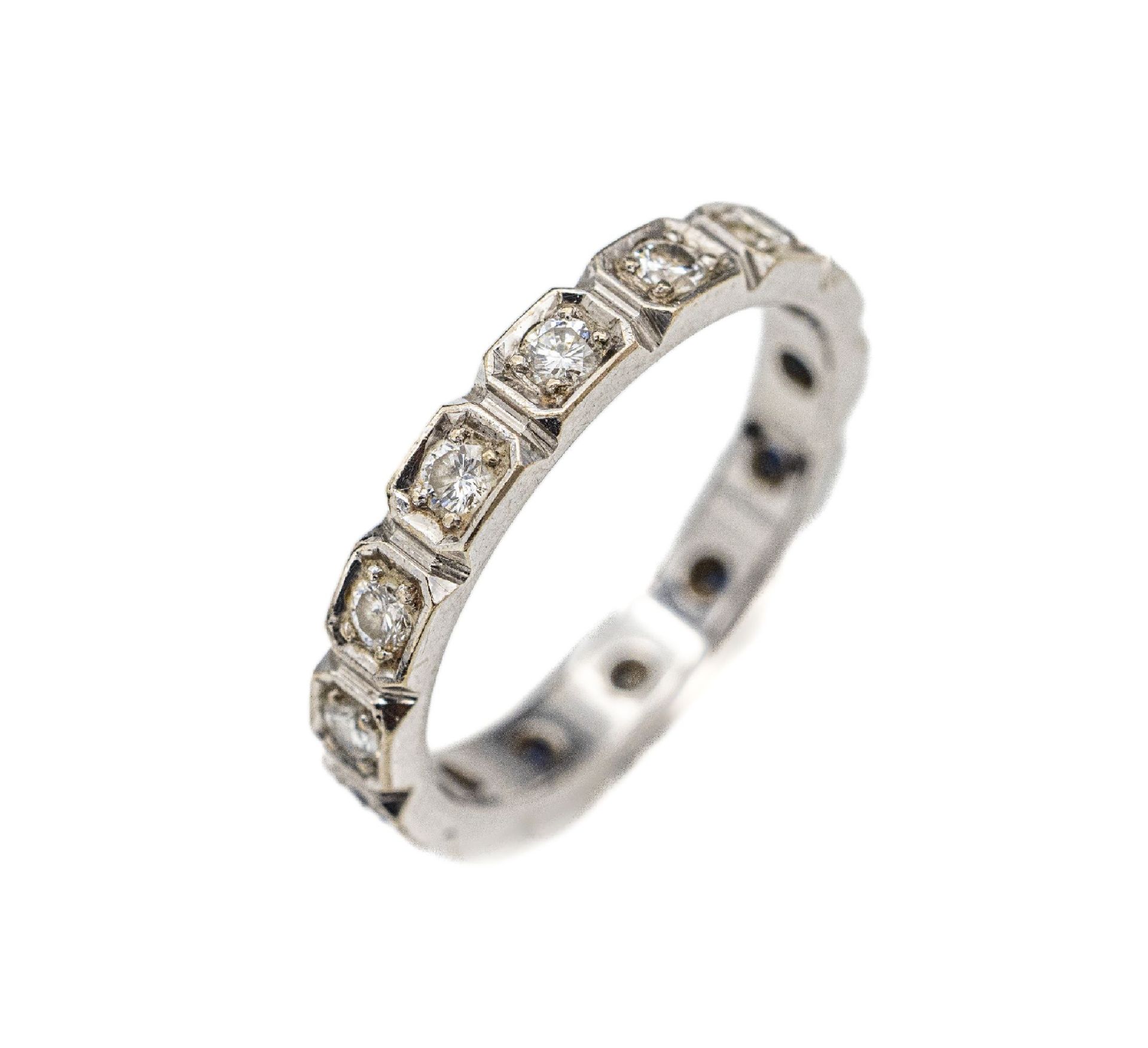 14 kt Gold Saphir-Diamant-Memoryring, WG 585/000,