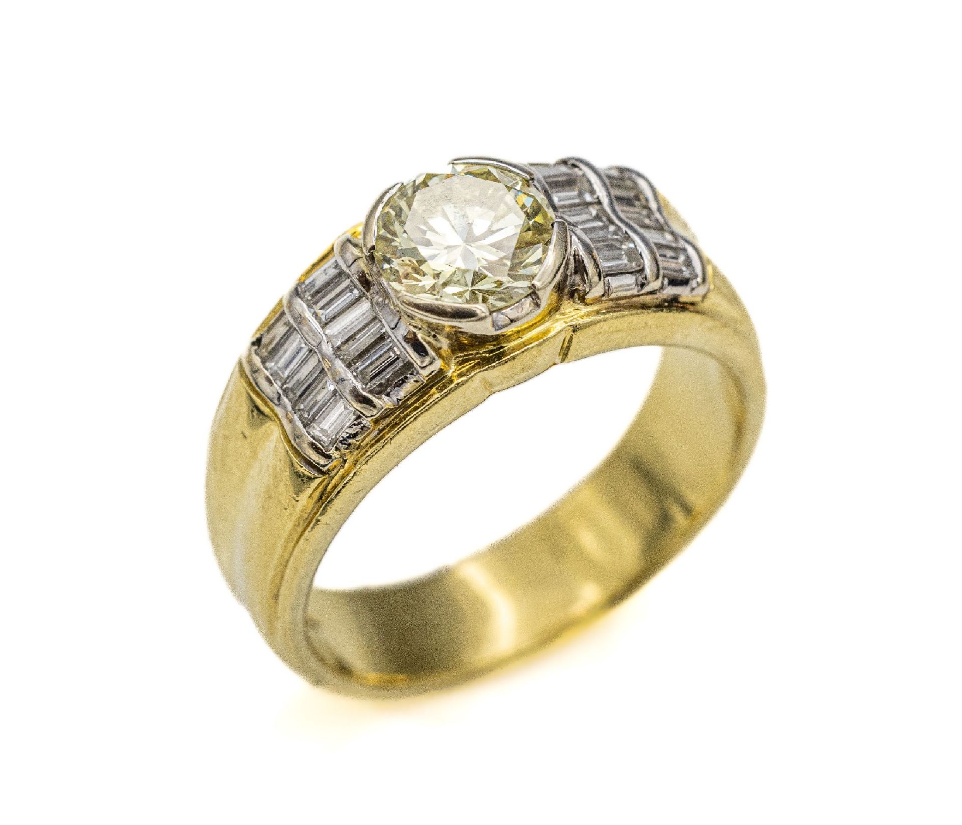 18 kt Gold Diamant-Ring,   GG/WG 750/000, mittiger