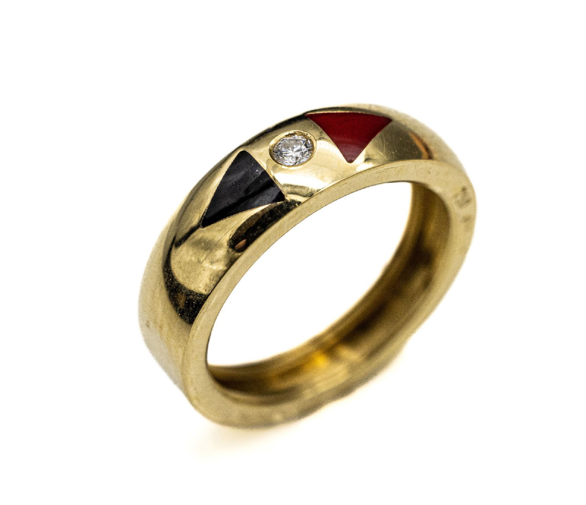 18 kt Gold Ring mit Brillant und Email, GG 750/000, 1