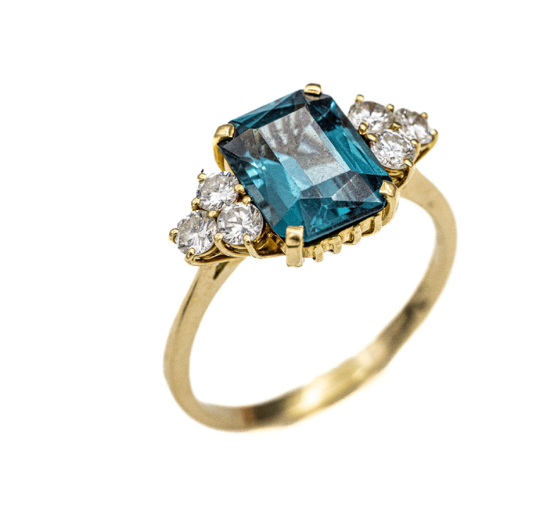 18 kt Gold Turmalin-Diamant-Ring,   GG 750/000 gepr.,