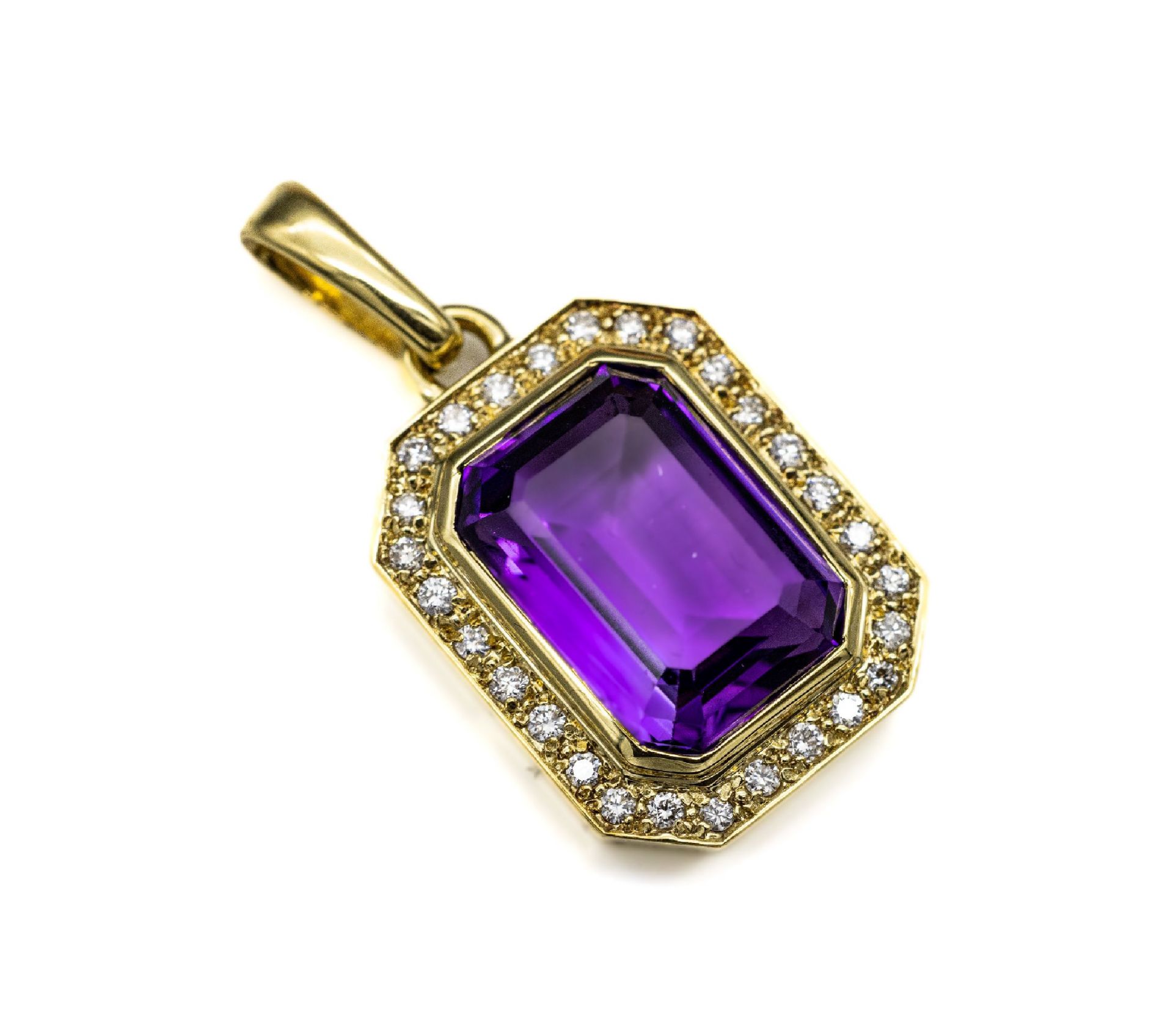 14 kt Gold Amethyst-Brillant-Anhänger, GG 585/000,