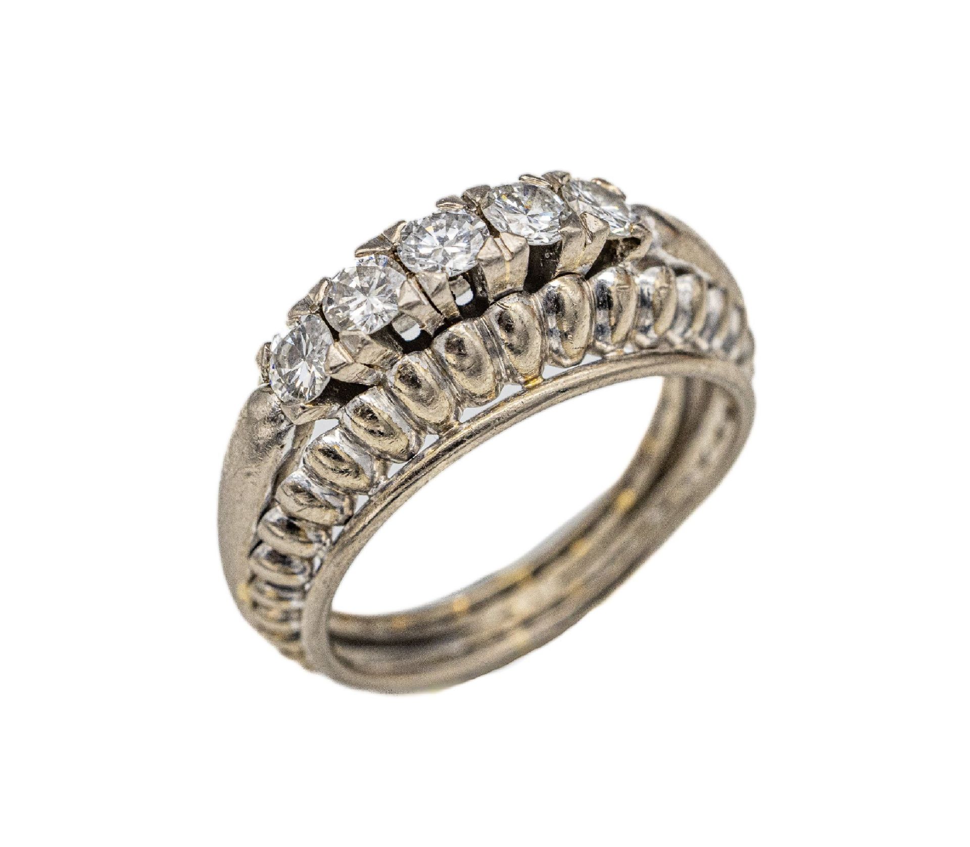 14 kt Gold Brillant-Ring,   WG 585/000, ausgefallenes