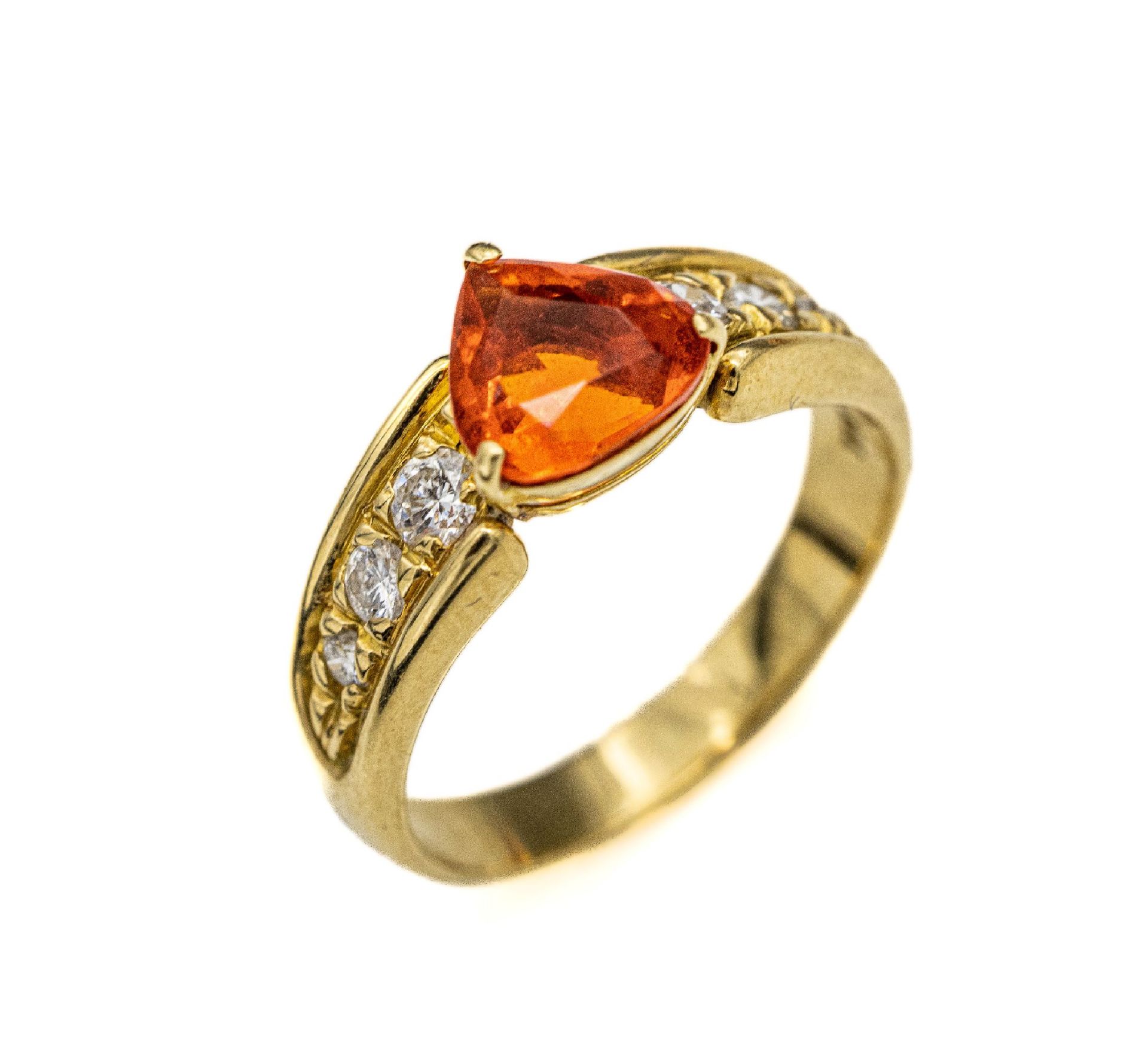 18 kt Gold Feueropal-Brillant-Ring,   GG 750/000, facett.