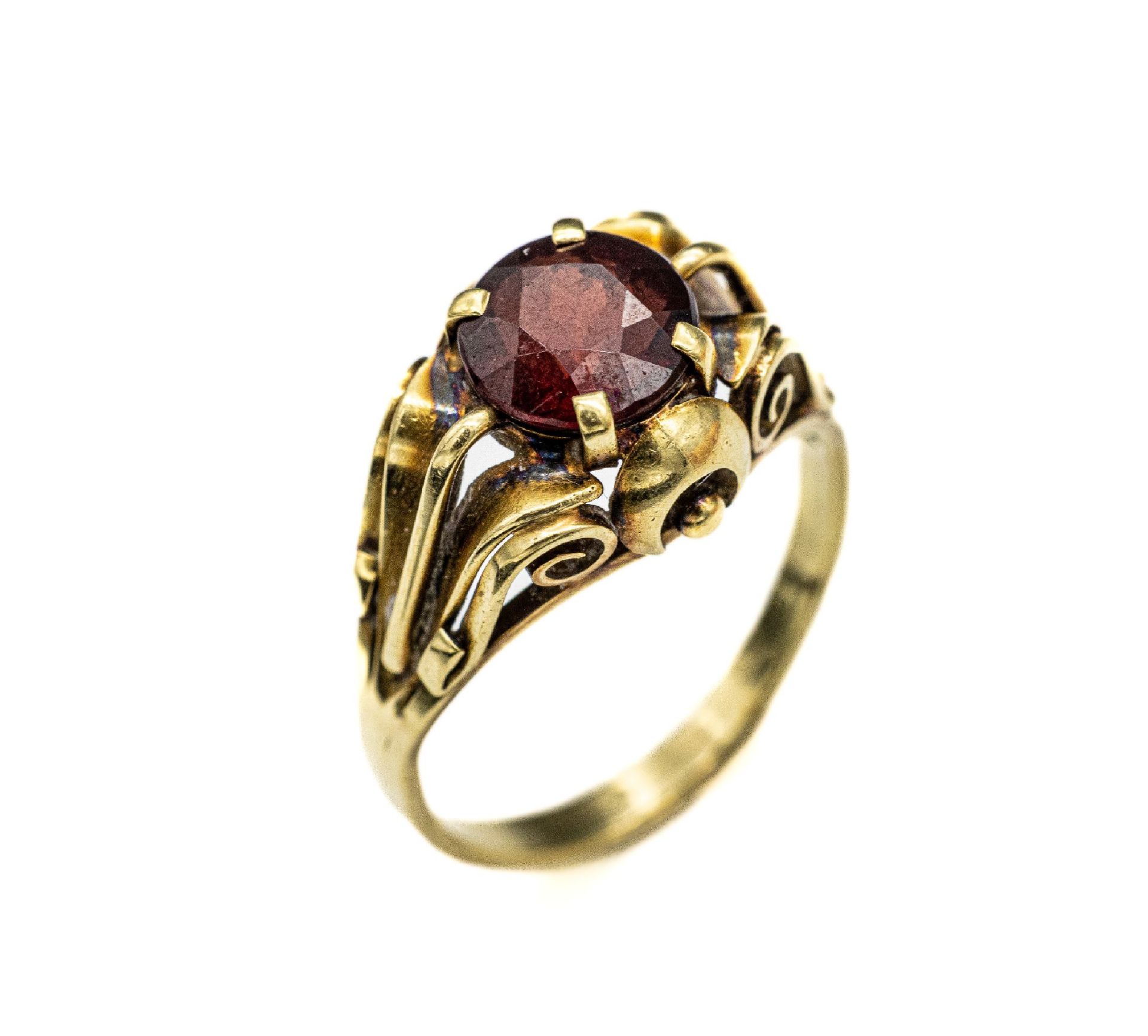 14 kt Gold Citrin-Ring, GG 585/000, rundfacett. Citrin,
