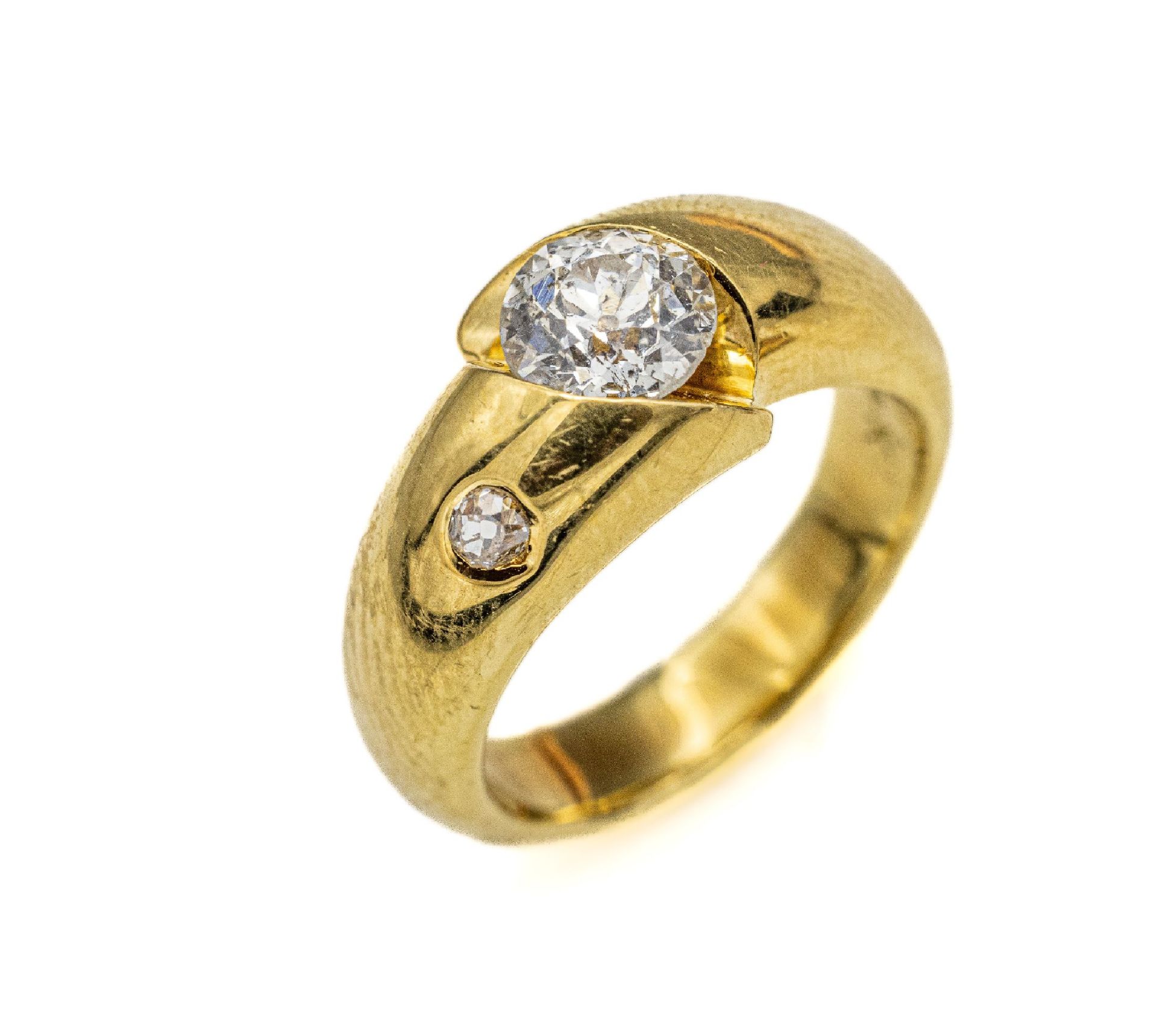 18 kt Gold Diamant-Ring,   GG 750/000, Altschliffdiamant