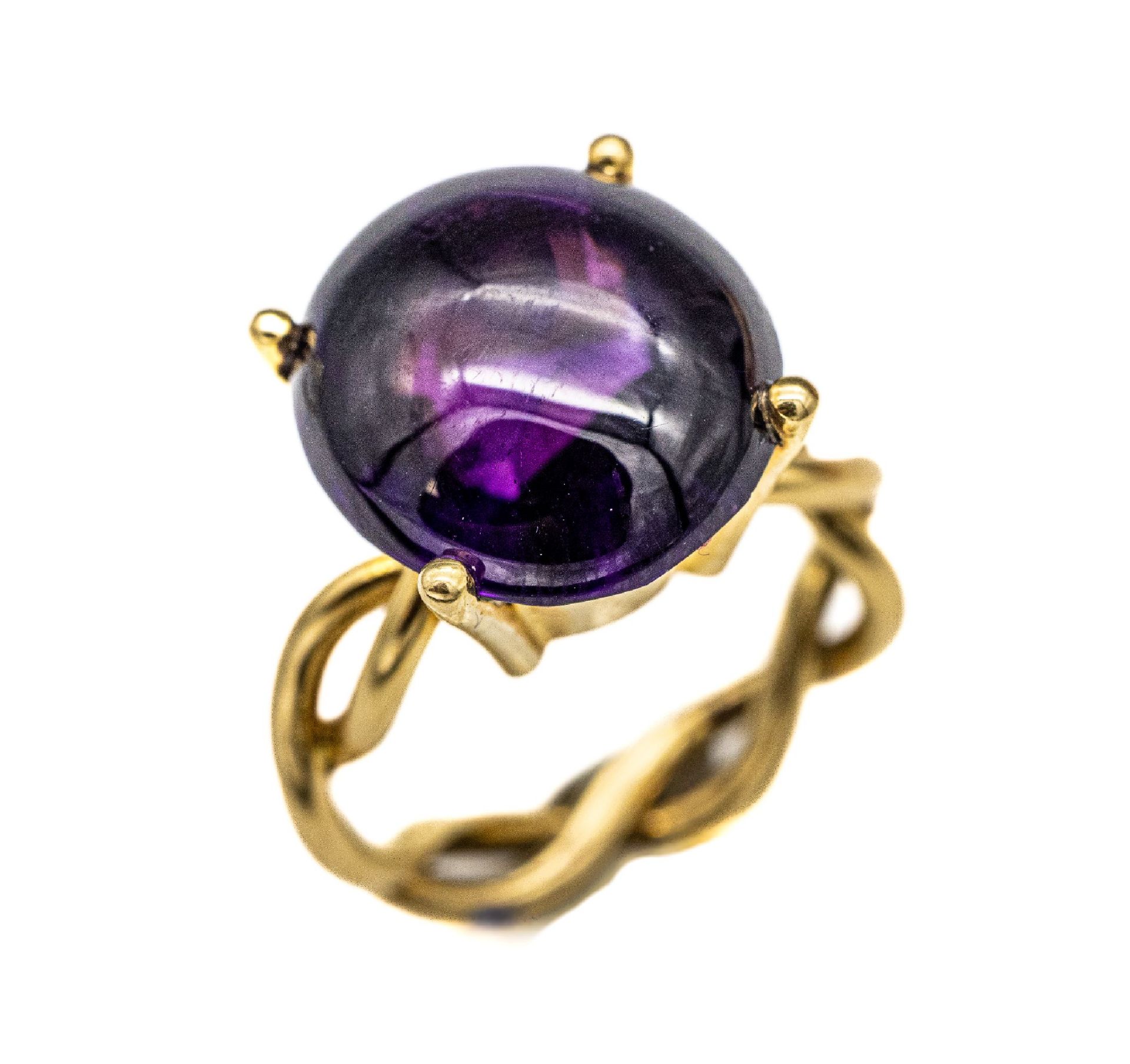 18 kt Gold Amethyst-Ring, GG 750/000,   hoher Ringkopf,