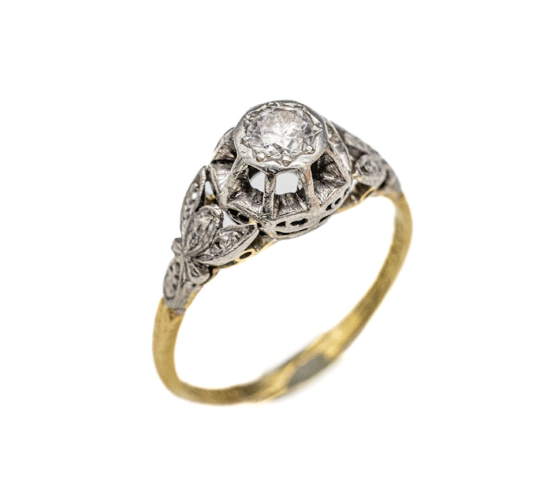 18 kt Gold/Platin-Diamant-Ring, um 1900, GG 750/000 und