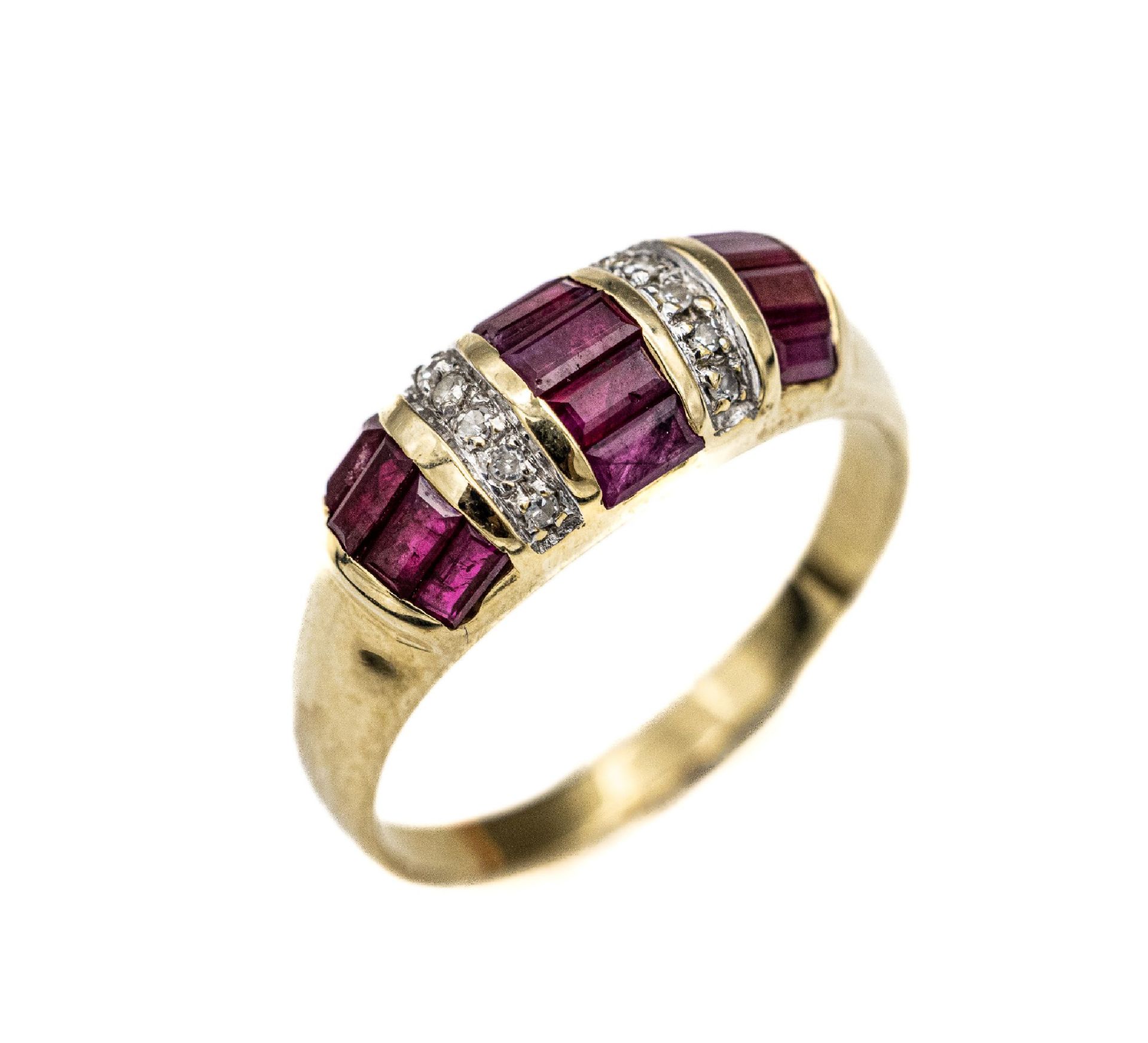 14 kt Gold Rubin Diamant Ring,   GG/WG 585/ 000, 13