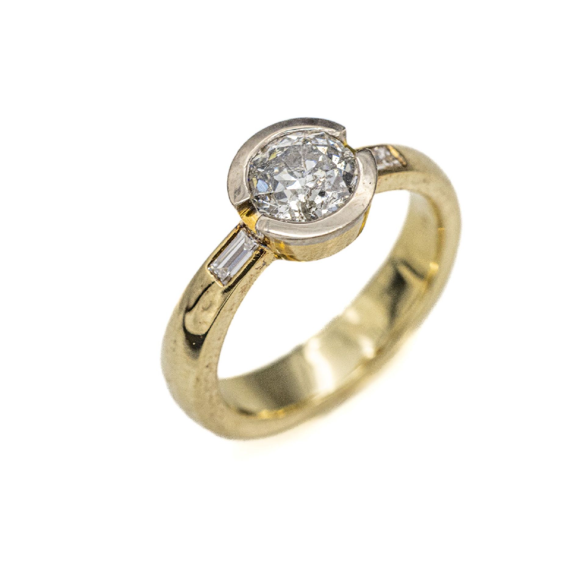 14 kt Gold Diamant Ring, GG 585/000, mittiger