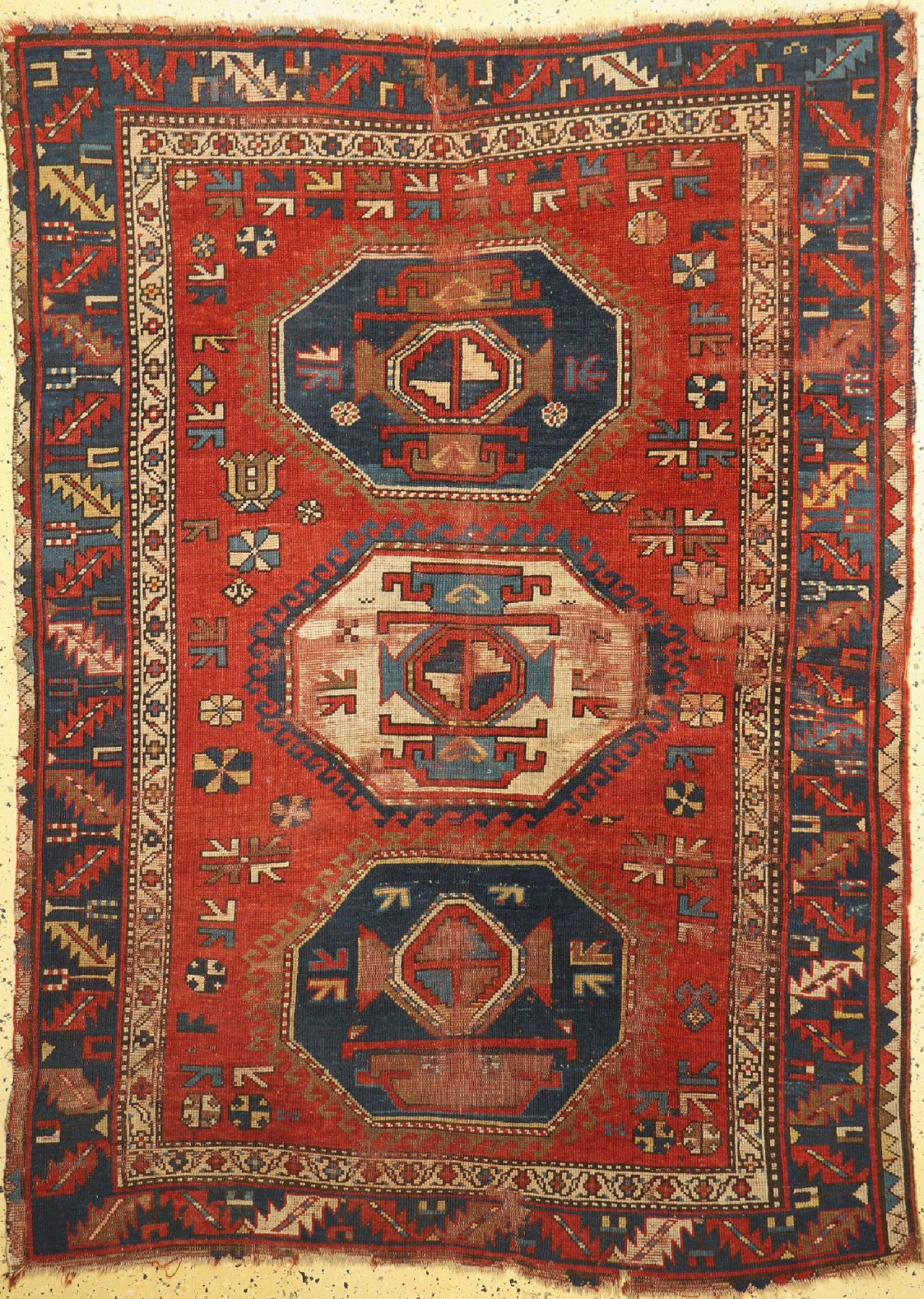 Kazak antik, Kaukasus, 19.Jhd, Wolle auf Wolle, ca. 210