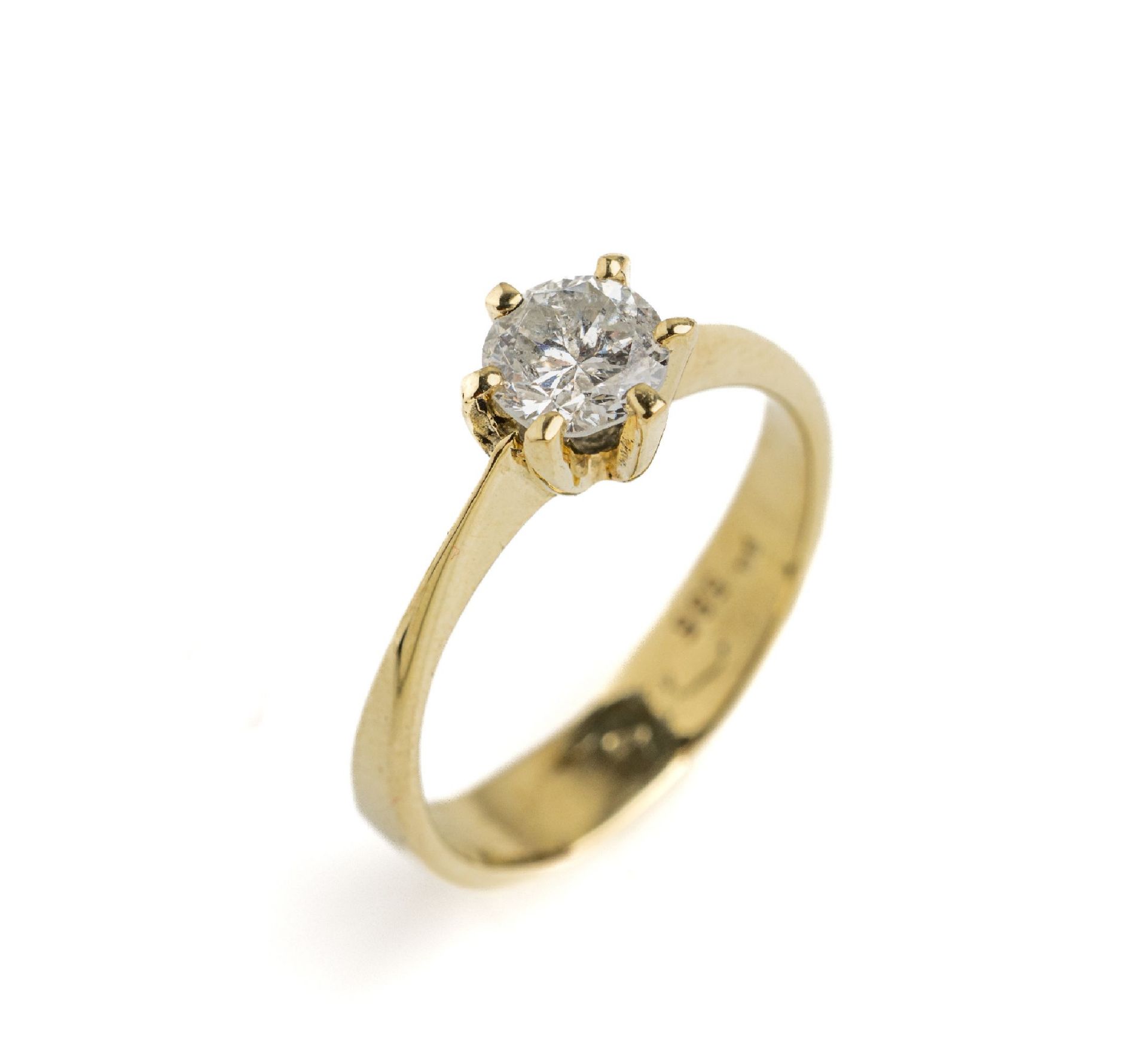 14 kt Gold Brillant-Ring, GG 585/000, Brillant ca. 0.63