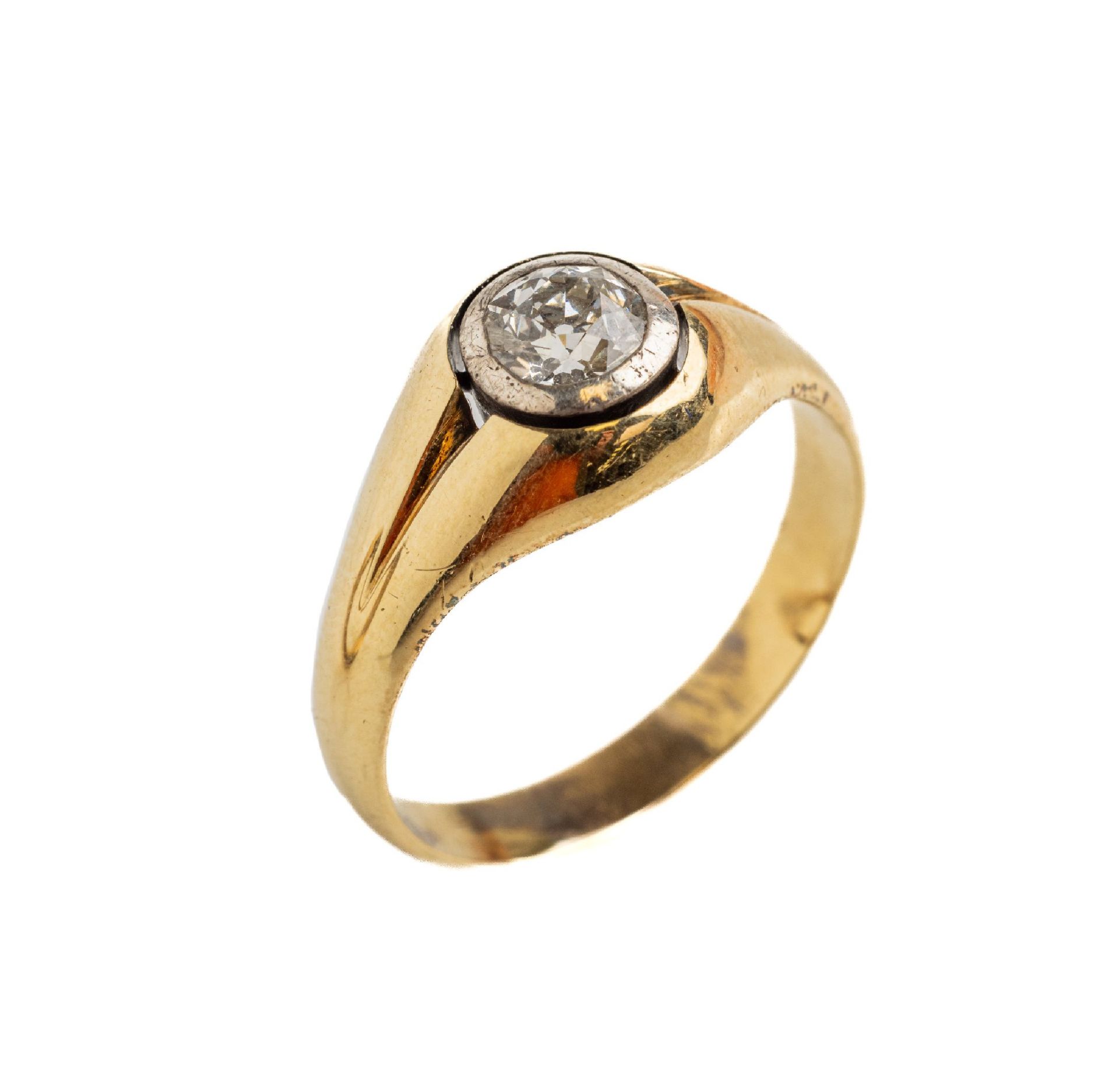 14 kt Gold Diamant Ring, GG 585/000, Altschliff-Diamant