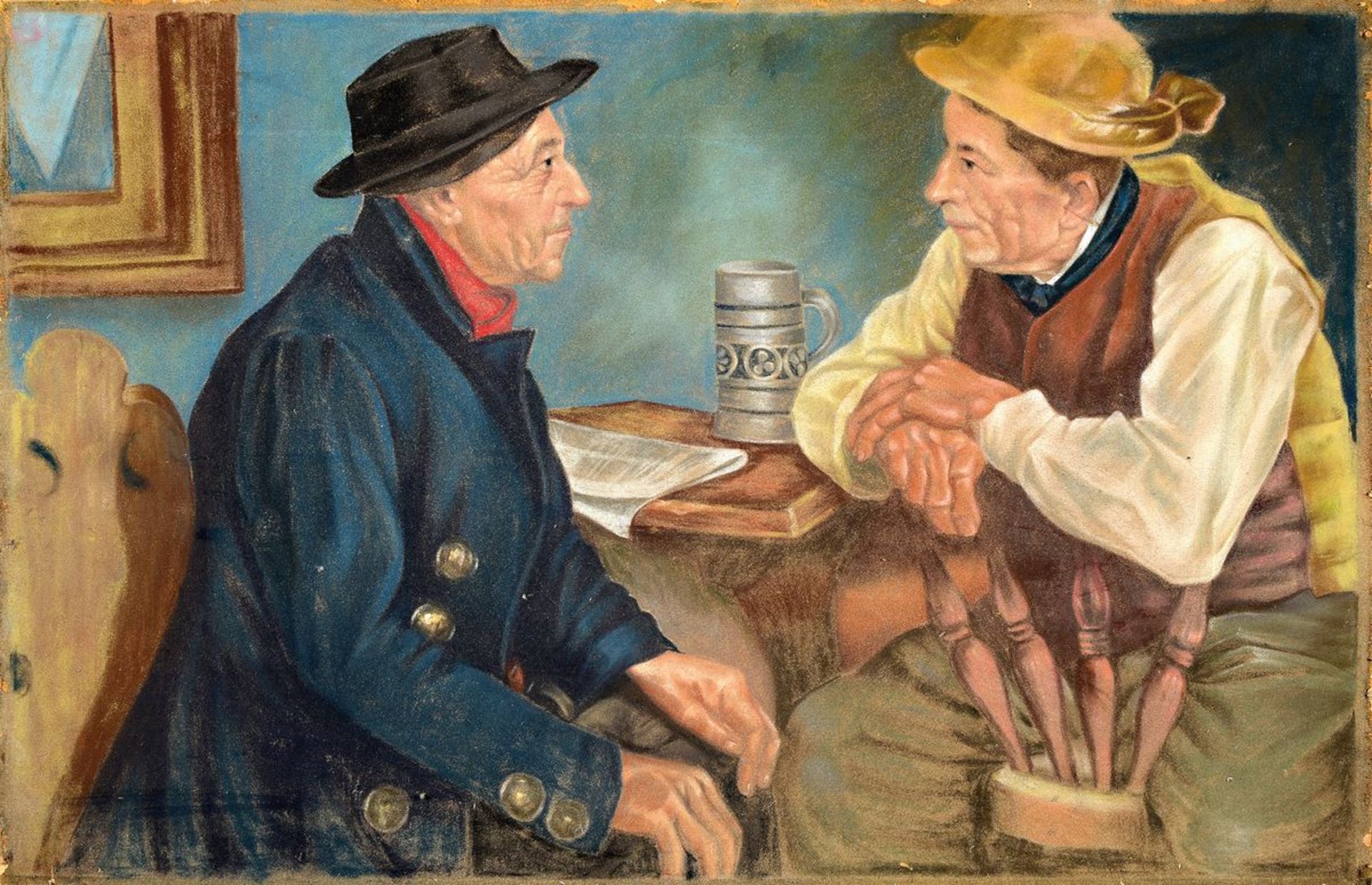 Unbekannter Künstler, süddeutsch, um 1900, zwei Bauern in