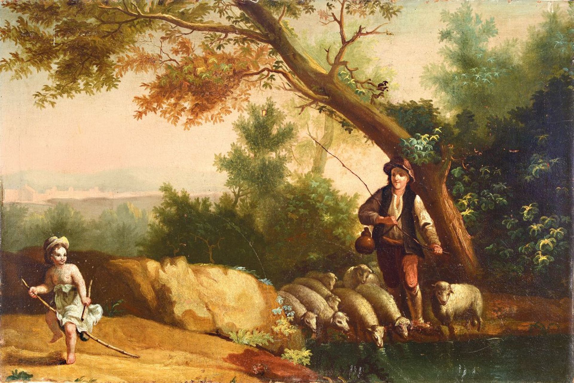 Unbekannter Künstler, um 1830, Schäfer mit seinen Tieren