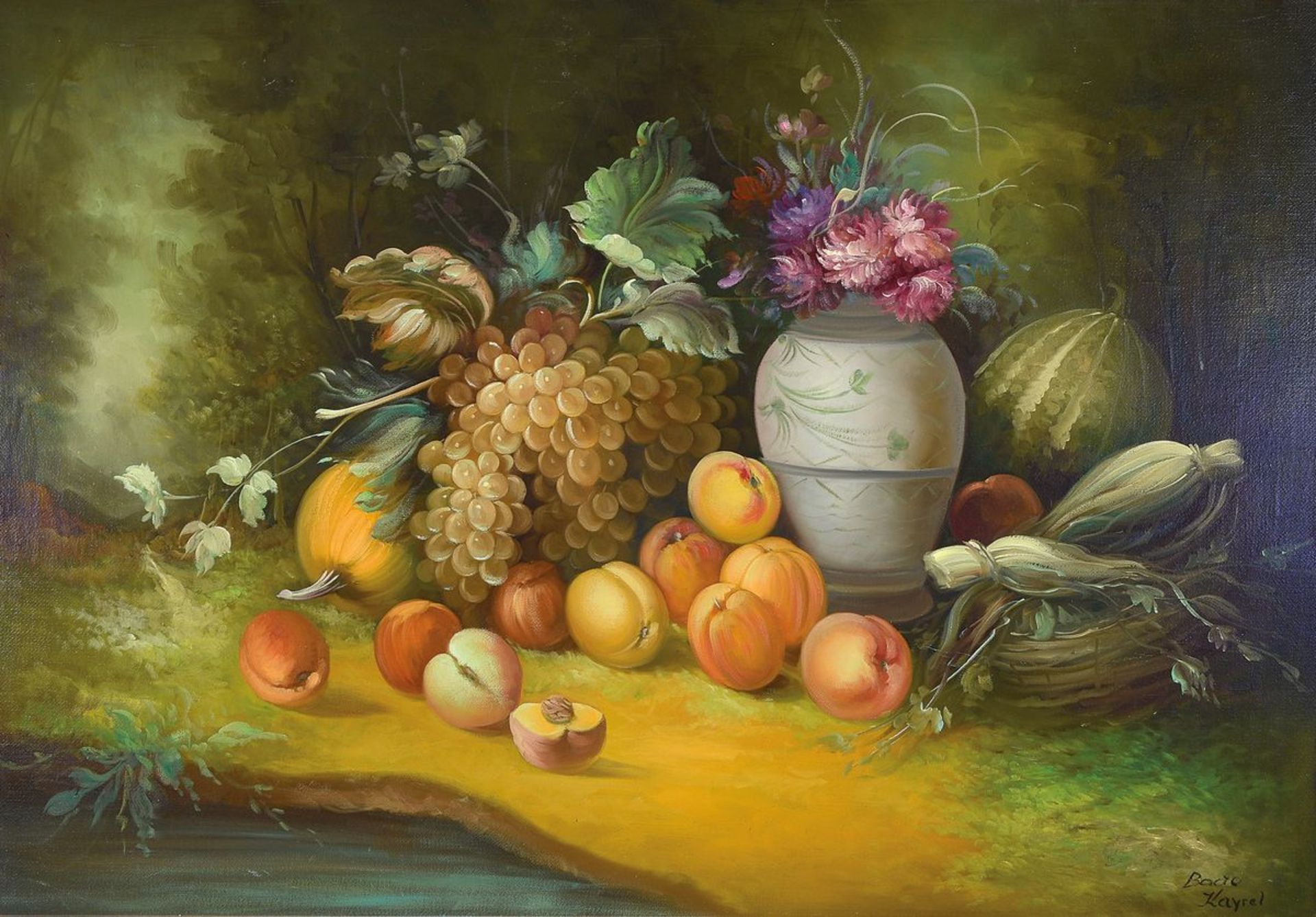 Bodo Kayrel, 1913, Früchtestillleben mit Trauben, Melone