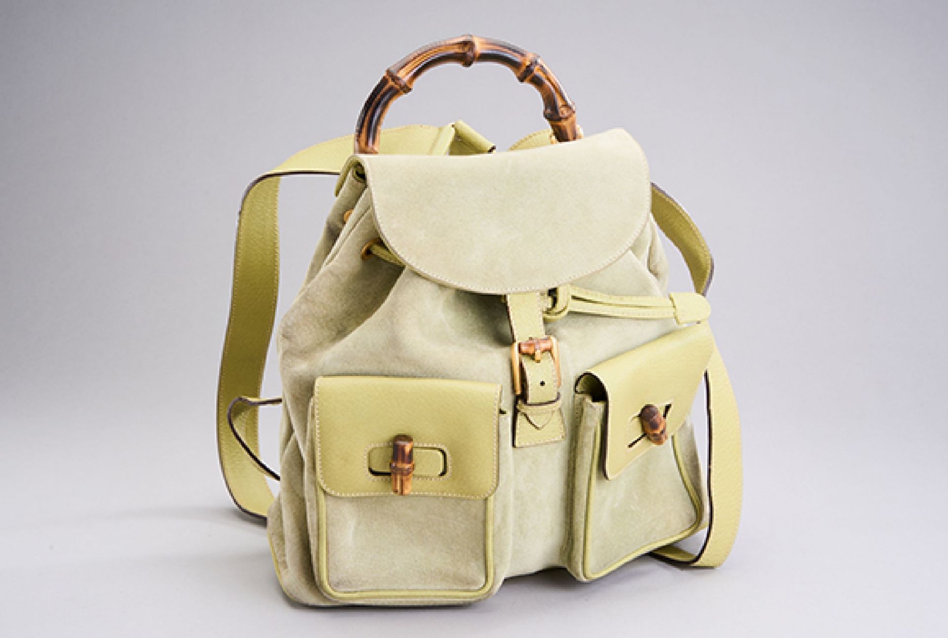 GUCCI Rucksack 'Bamboo', grünes Leder bzw. Wildleder,