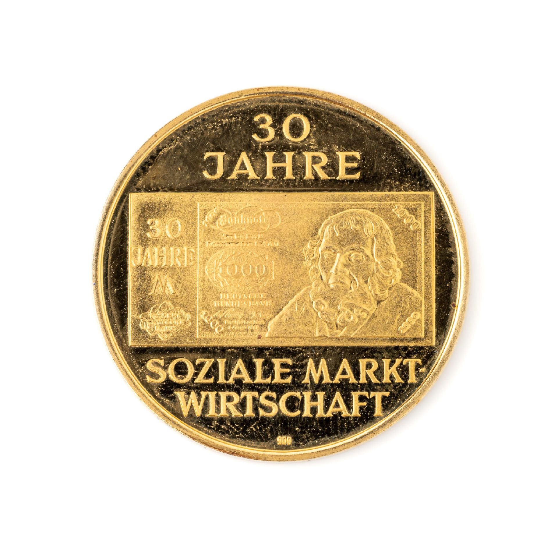 Goldmedaille 30 Jahre Deutsche Währung, GG 900/000, 30